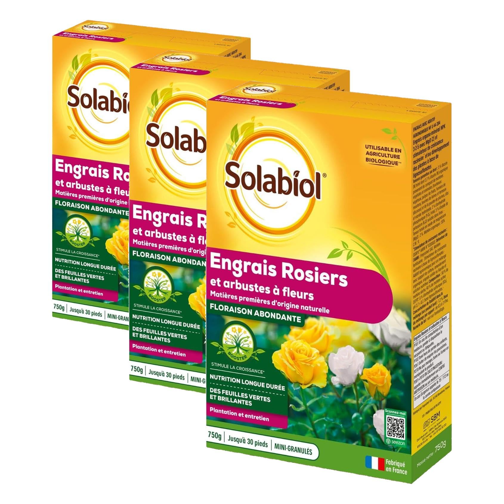 Engrais rosiers Solabiol pour nourrir la terre épuisée et fortifier les arbustes fatigués