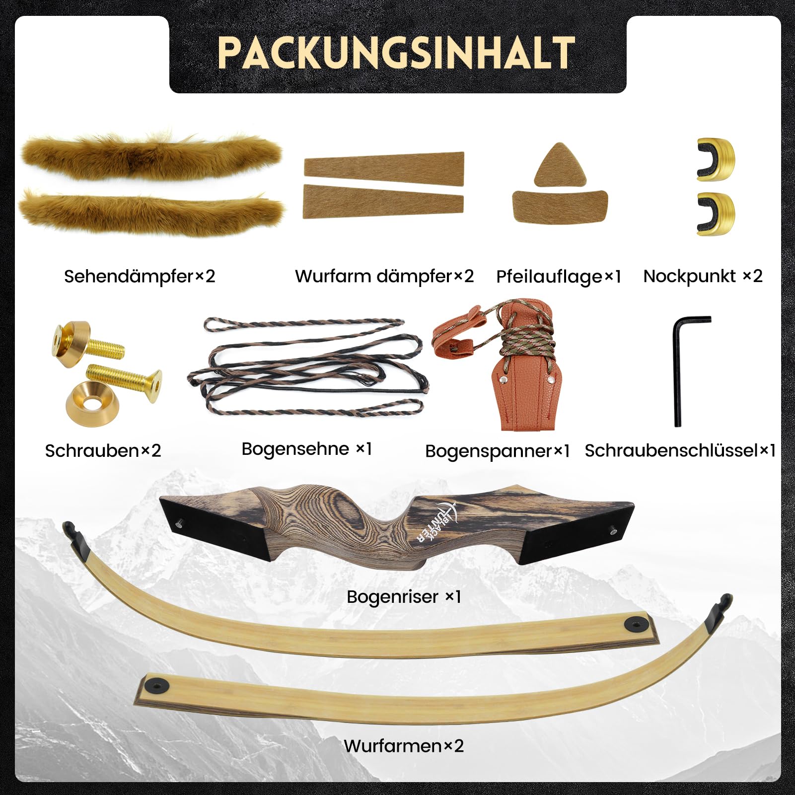 Black Hunter Bogen 60inch Bogenschießen Takedown Recurvebogen 20-60 Lbs Rechte Hand Jagdbogen Mit Stringer Tool Holz Riser Bogen Set Für Erwachsene Schießübungen