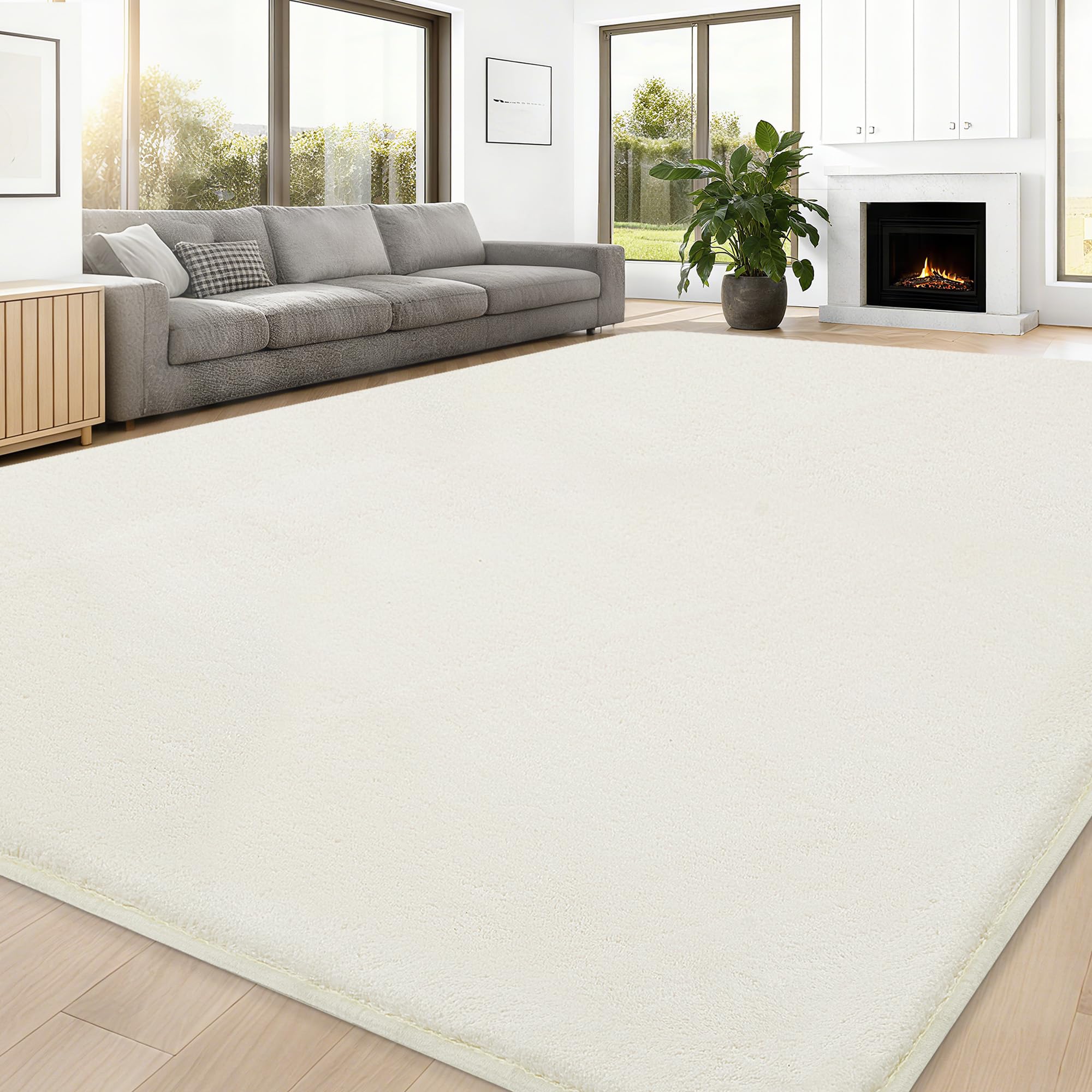 JOJOSEE Carpet Rugs Living Room Large 240 X 300 cm, Anti Slip Large Rugs for Bedroom, Washable Area Rug Fluffy Shaggy Rugs for Living Room Kids Room Bedroom (Milk White, 240 X 300cm)