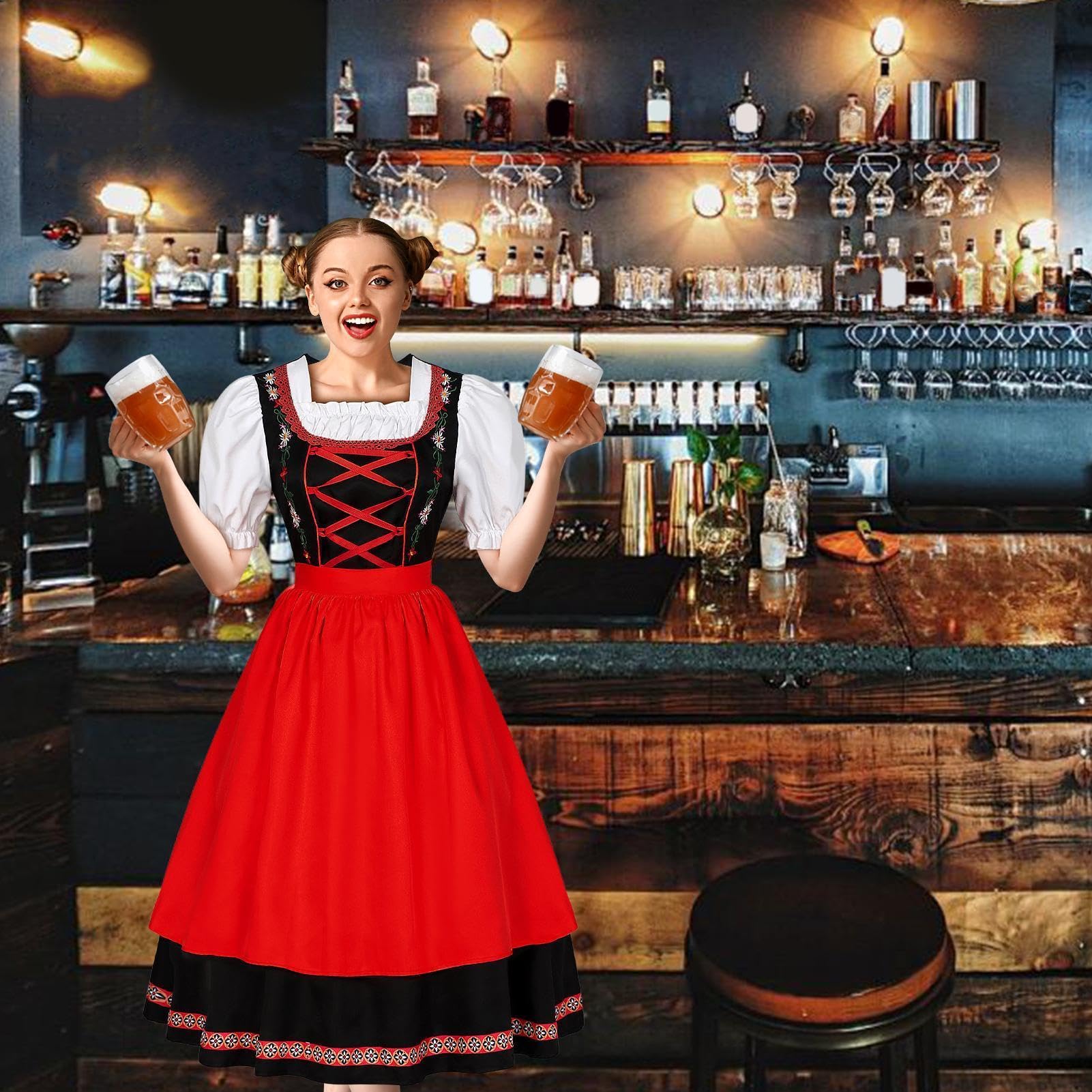 Costumi Bavaresi Oktoberfest Donne Costume Da Cameriera Halloween Di Ruolo | Costume Oktoberfest Femminile Per Halloween Carnevale Natale Festività Esibizioni Sceniche Masquerade Teatro