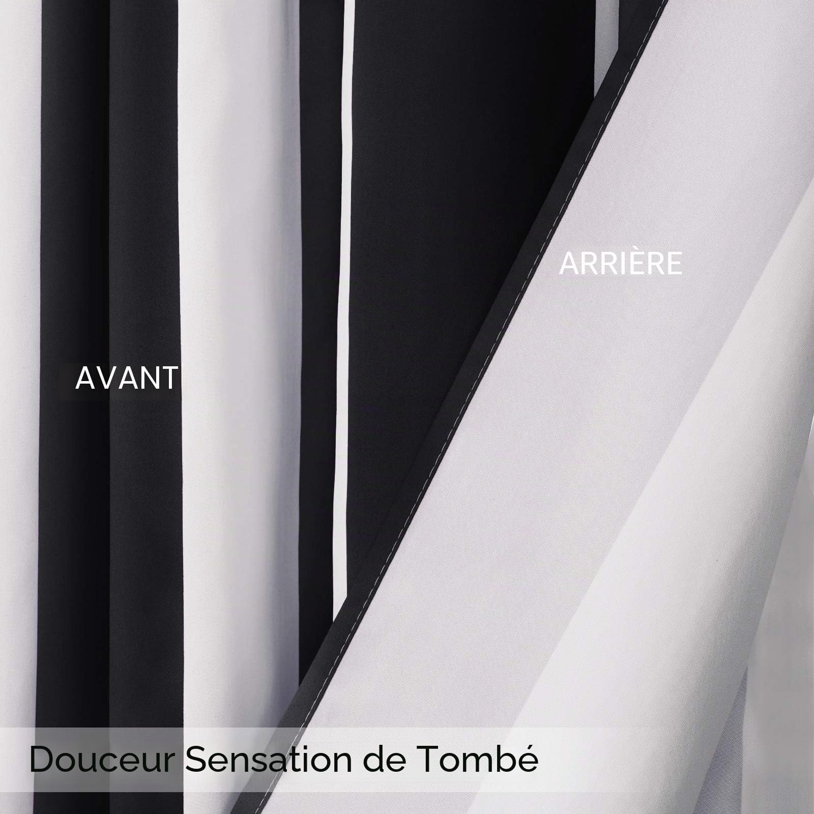 ASPMIZ Lot de 2 Rideaux de fenêtre à Rayures Verticales Noires et Blanches avec œillets pour décoration de Chambre à Coucher et Salon, 132,1 x 213,4 cm de Long