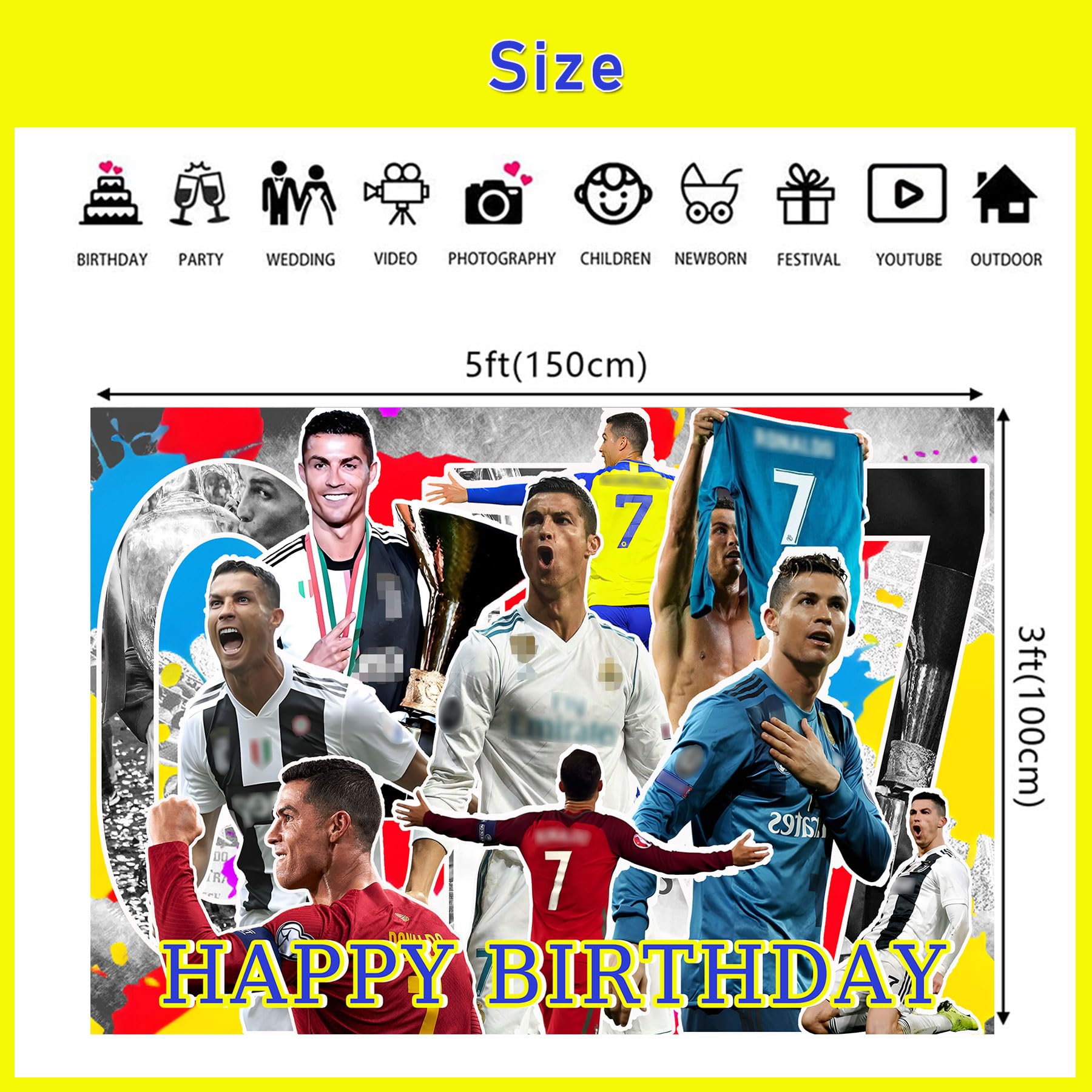 CR-7 Voetbal Verjaardagsset – 30 Stuks – Banner, Ballonnen, Taarttopper, Cupcake-decoraties – Voor Een Voetbalsterrenfeest – Geschikt Voor Jongens En Meisjes