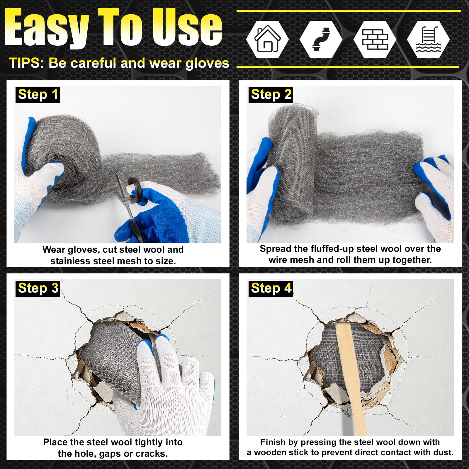 Alabrocon Steel Wool Mice Control Kit - Pest Barrier -3 Alabrocon Steel Wool Mice Control Kit - Pest Barrier -3