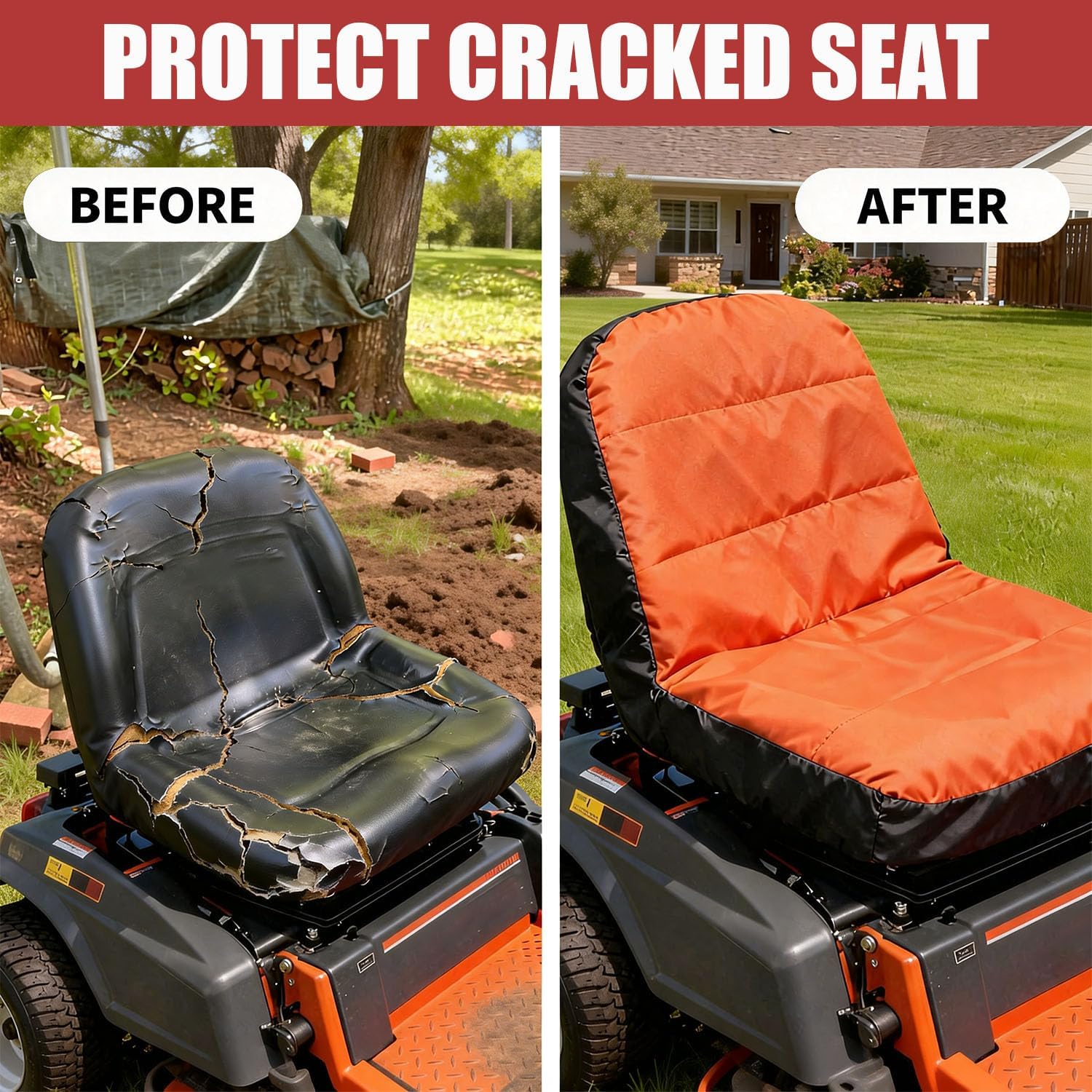 Large Tractor Seat Cover,600D Waterproof Riding Mower Seat Cover Compatible with Craftsman,for Husqvarna,for Kubota,Fits 18" Backrest,Orange