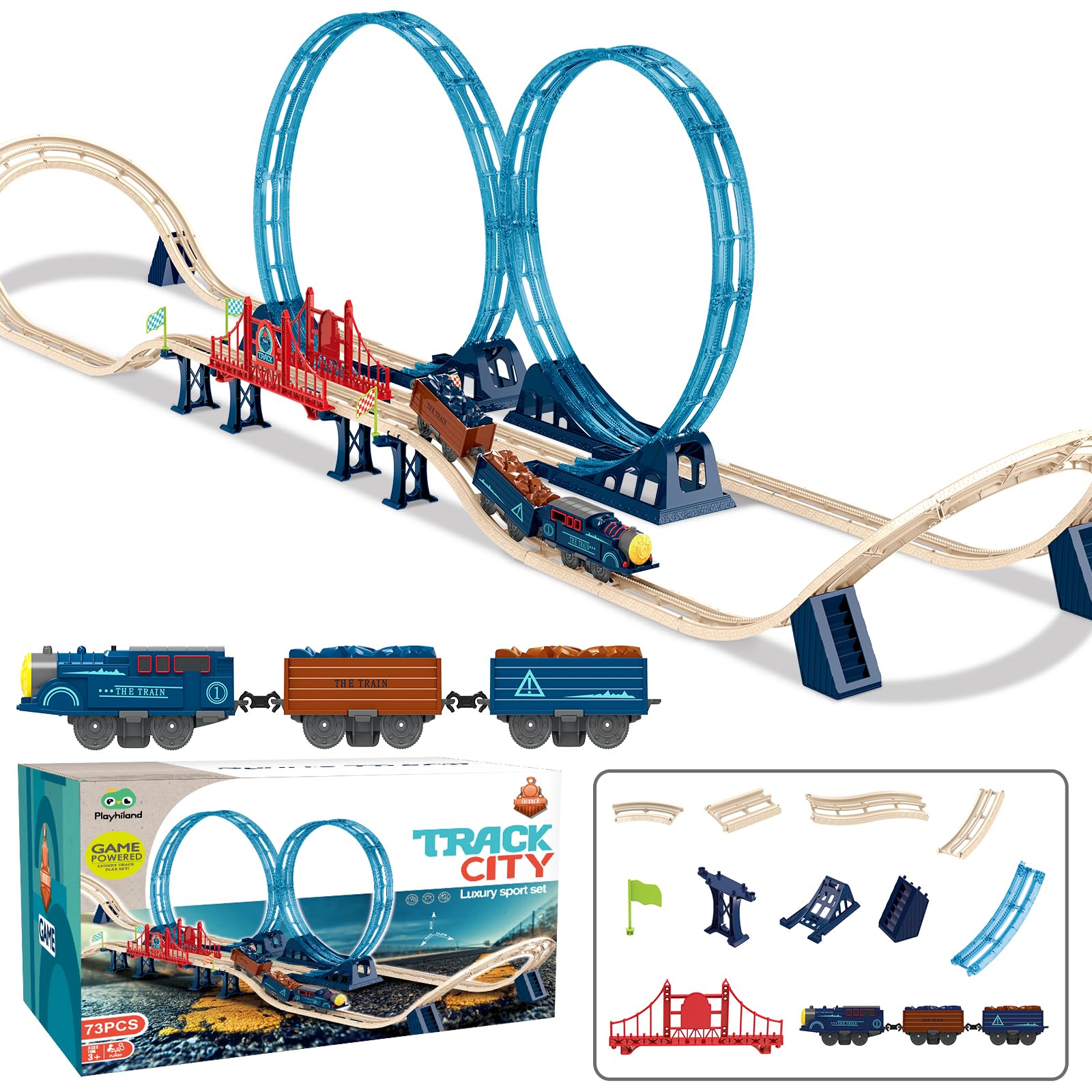 Train Set for Kids 69Pc Train Track Set with Trains and Accessories – Developmental Toy- All Aboard Train Set – 3 Years +