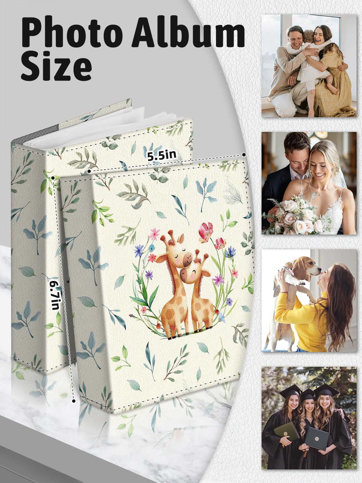 Album na zdjęcia 10 x 15, 56 kieszeni, mała książka z obrazkami, żyrafa, spersonalizowana duża pojemność, uroczy mini album ze skóry PU, prezent dla rodziny, na ukończenie szkoły, ślub