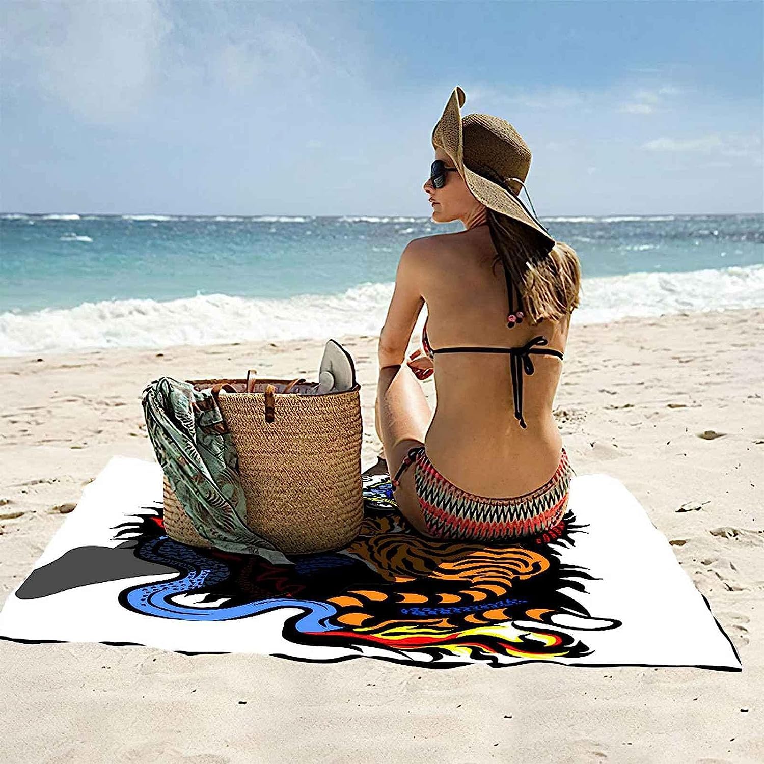 Telo Mare Grande, Microfibra Asciugamano Da Spiaggia, Teli Mare 200 X 200 Cm, Asciugatura Rapida Antisabbia Adulti Teli Mare Per Nuoto Campeggio 3D Telo Mare Feroci Tigri E Draghi -7J3P+X4A