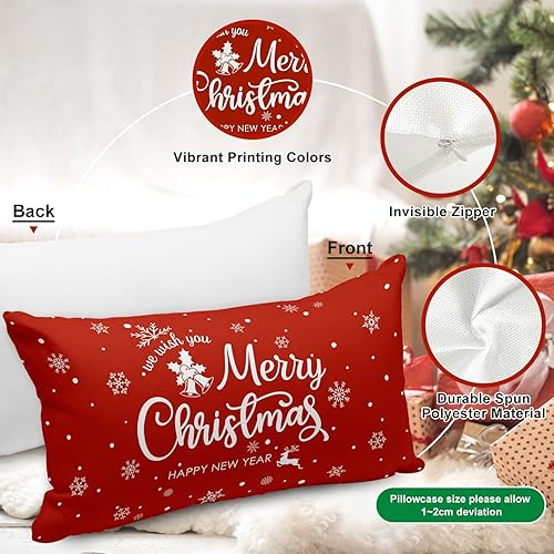 Miniatura 3 de Lanpn Juego de 4 fundas de almohada lumbares de Navidad de 12 x 24 pulgadas, fundas decorativas de cojín navideñas con diseño de copos de nieve de