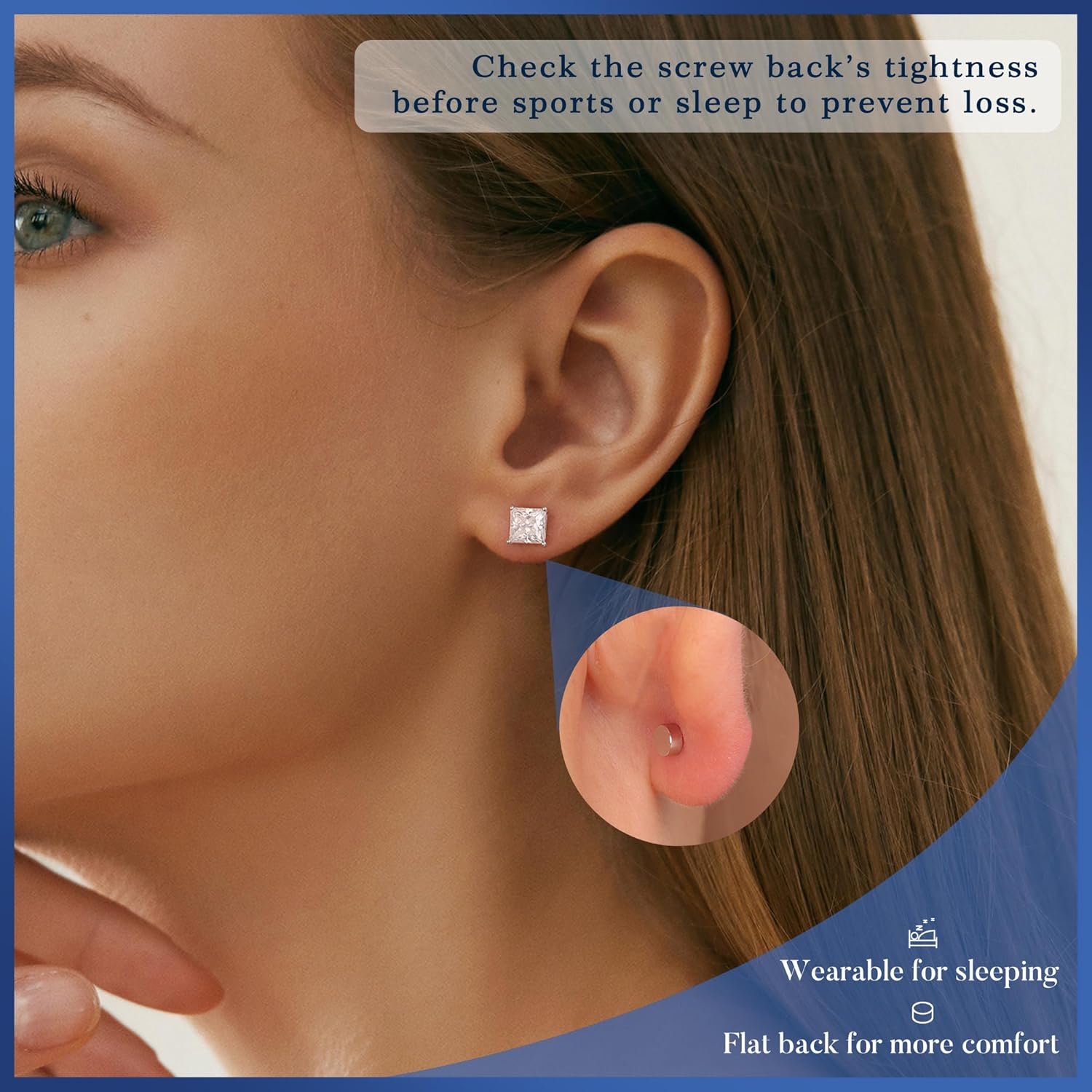 MOOSEA 0.2-2ct Moissanite Flat Back Earrings, Moissanite Earrings Screw Back, 925 Sterling Silver Earring for Women Men - Image 3