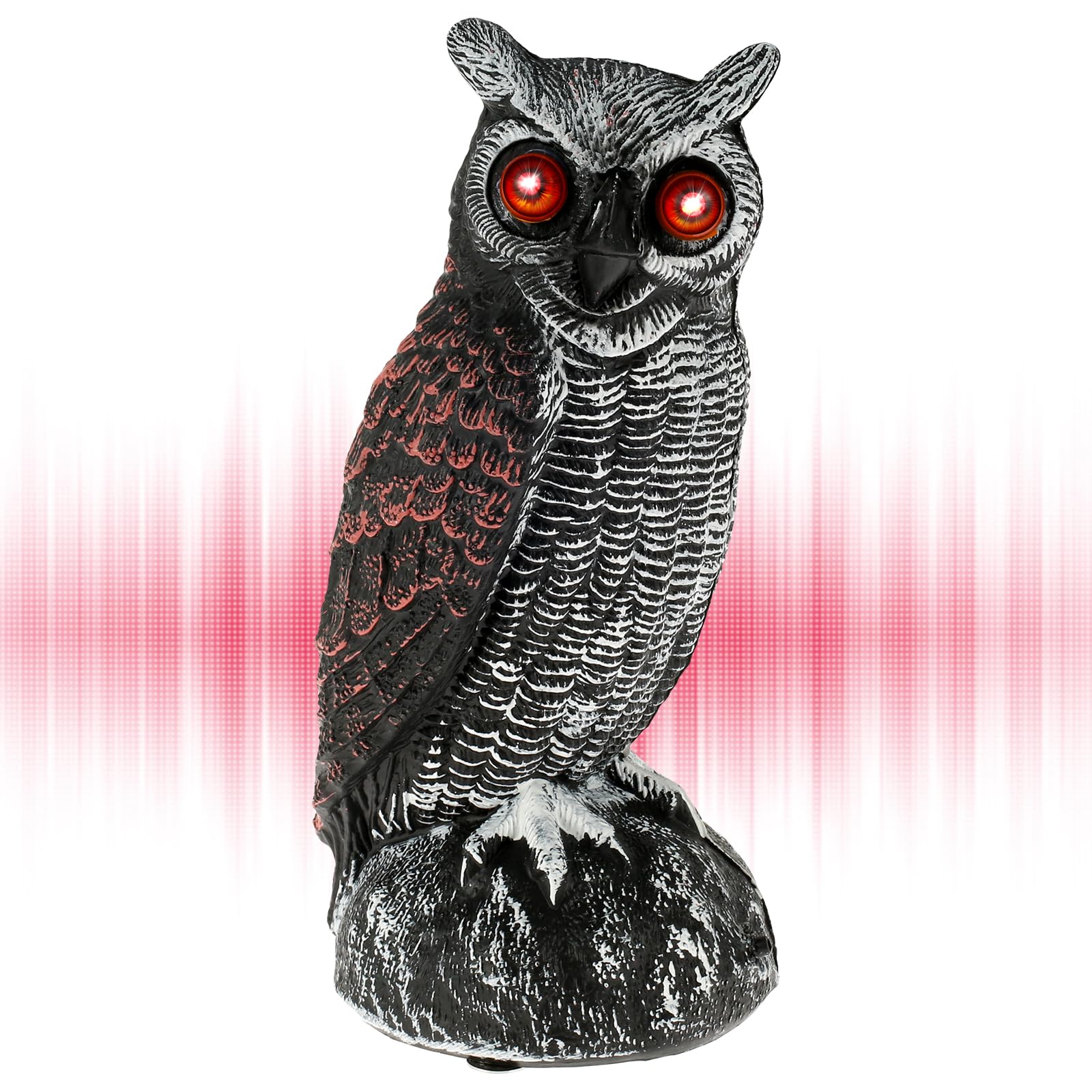 Solar Fake Owl Decoys to Scare Birds Away with Red Flashing Eyes and Frightening Sound Lifelike Owl Decoy Bird Repellent Devices Nature Enemy Scarecrow Plastic Statue Pigeon Scarer for Garden Patio