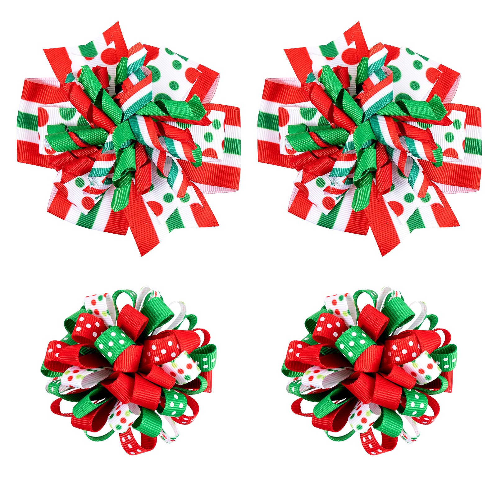 Christmas Hair Bows Clip Girls Red White Green Ribbon Stripe Polka Dot Cheer Bow Korker Curly Flower Ball Hairbow Alligator Barrette Pins Kids Xmas