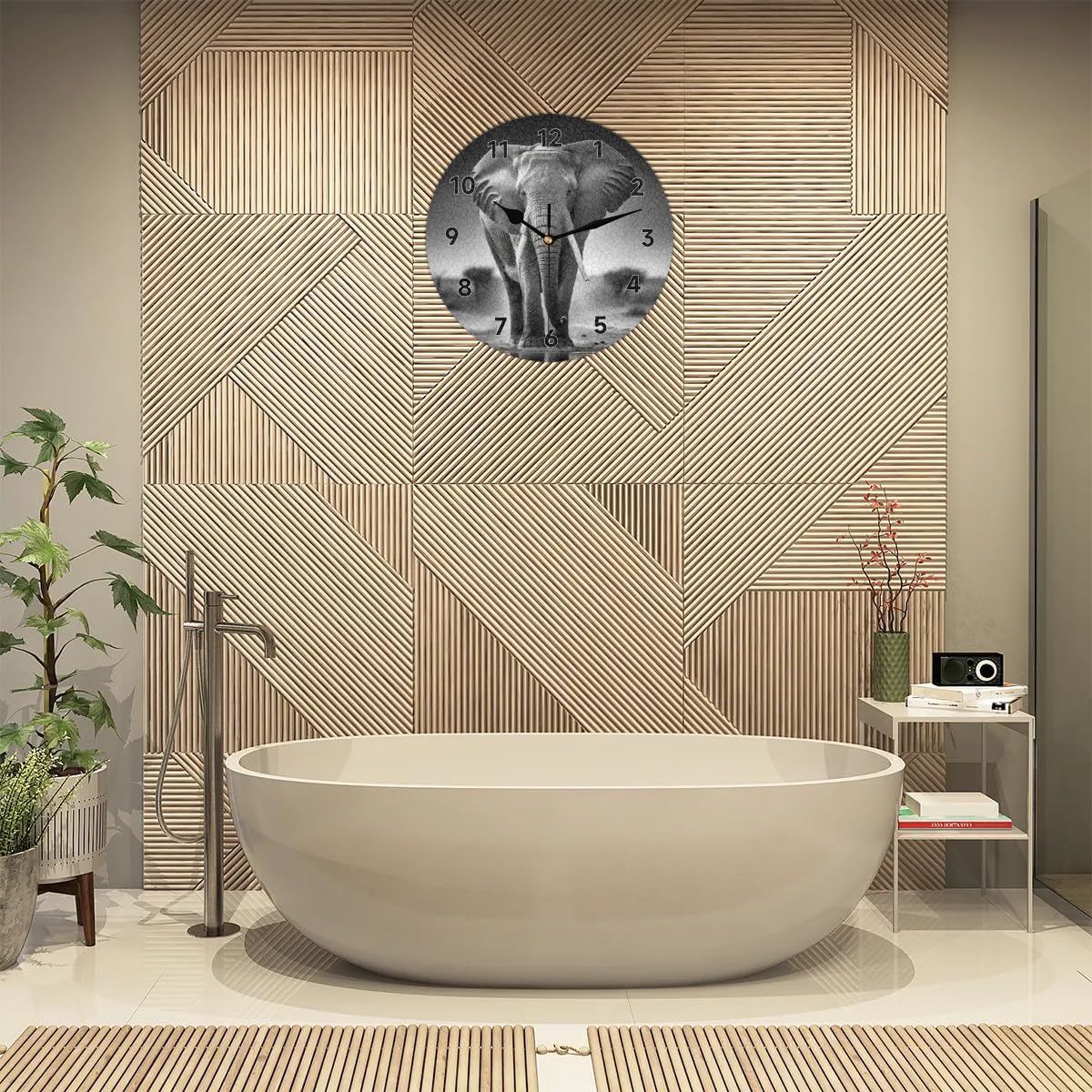 Wall Clock Silent African Elephant Non Ticking Battery Operated Decorative Clock for Living Room, Bedroom,Kitchen,Farmhouse,Office,Home Decor-12 Inch