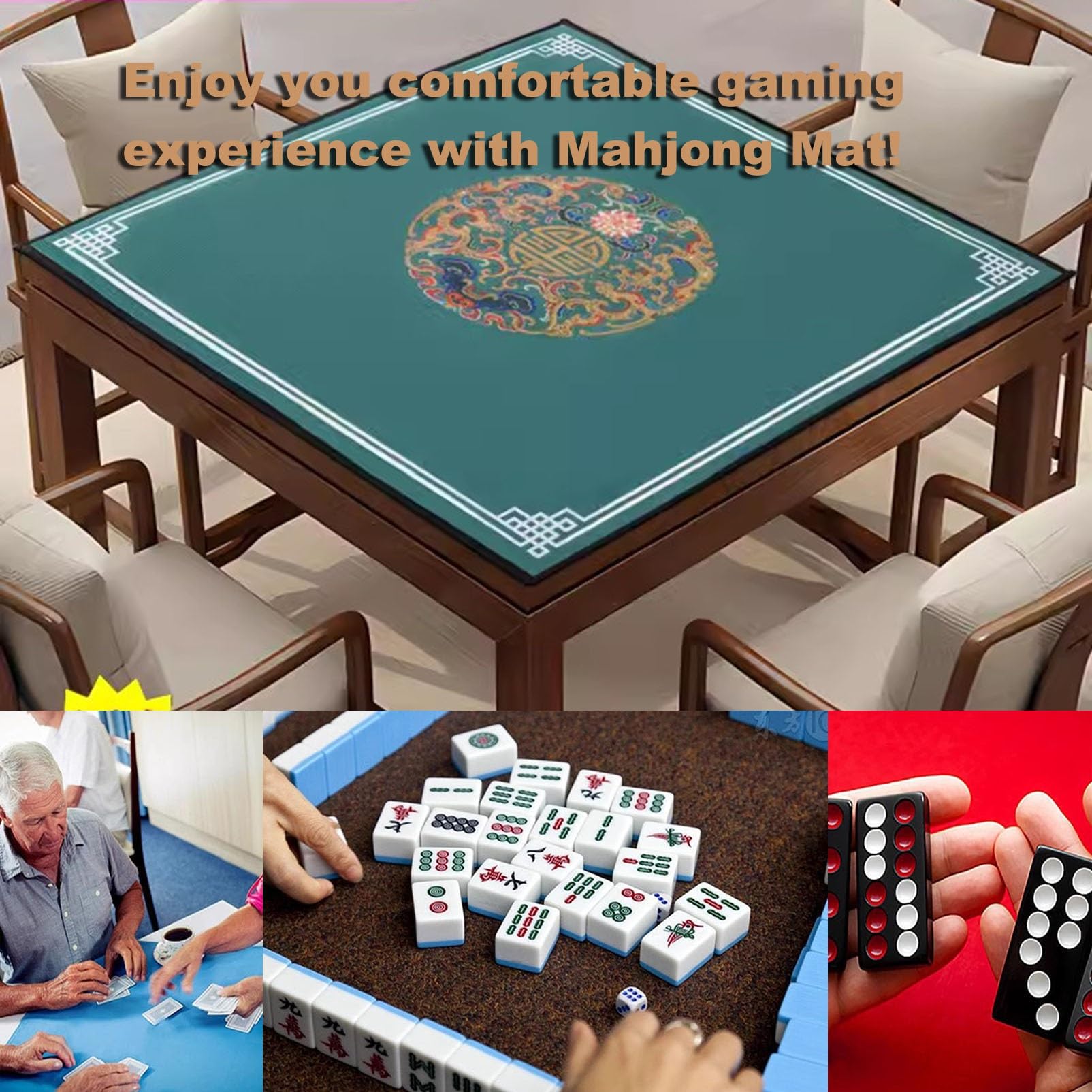 mata do mahjonga, Poliestrowa mata na stół Mahjong, mata do gier planszowych do gier planszowych, gier karcianych, gier kafelkowych (kolor: niebieski, rozmiar: 35,4 x 35,4 cala)(Green,35.4x35.4inch)