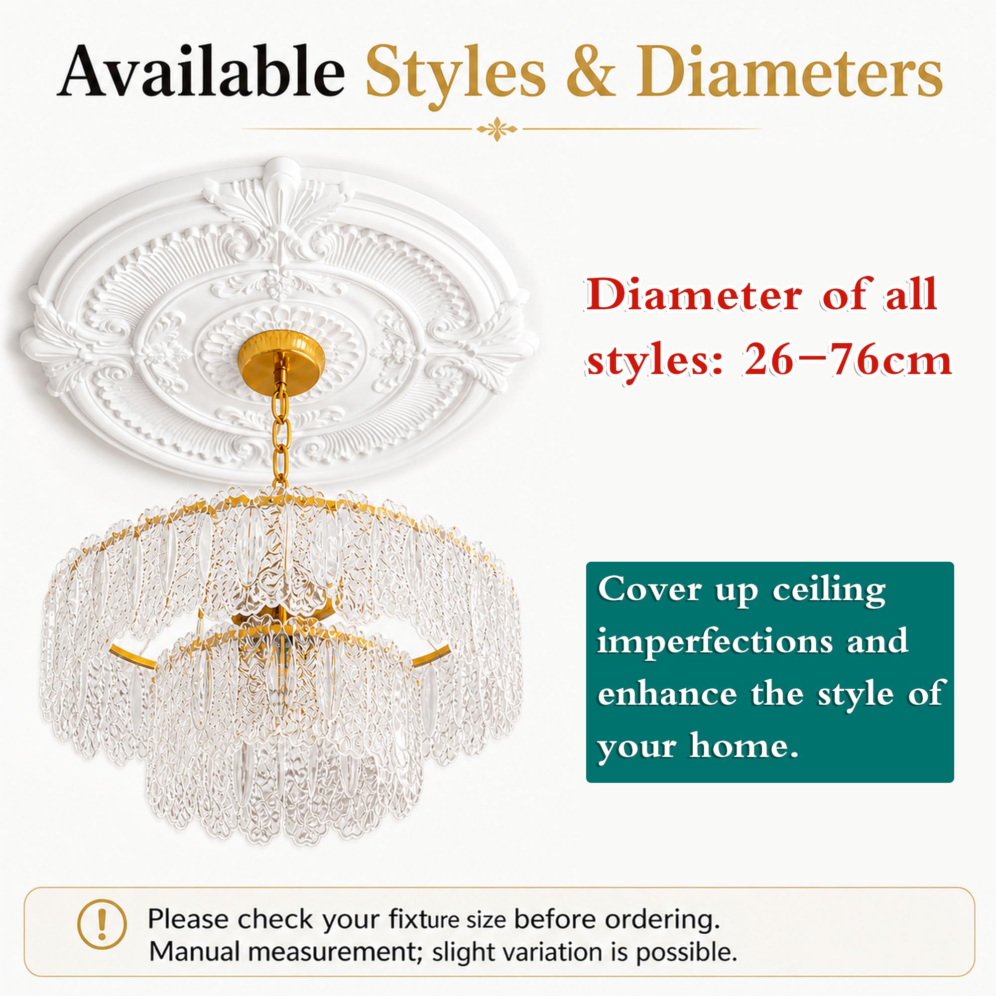 Rosone Decorativo per Lampadario,Piastra Rotonda per Ventilatore Soffitto | Leggero,Resistente alle Deformazioni,Medaglione per plafoniera,Piastra Copertura Decorativa,Stile Europeo,per Interni