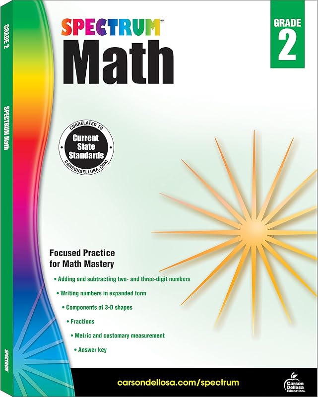 Spectrum Math 2nd Grade Math Workbook, Writing and Counting Numbers, Addition, Subtraction, Place Value, Shapes, and More Mathematics, Classroom or Homeschool Curriculum
