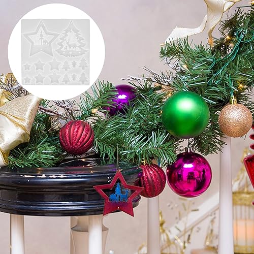 Miniatura 9 de EXCEART Moldes de silicona de resina de Navidad, molde de árbol de Navidad 3D, moldes para colgante de estrella con agujero para colgar, molde de