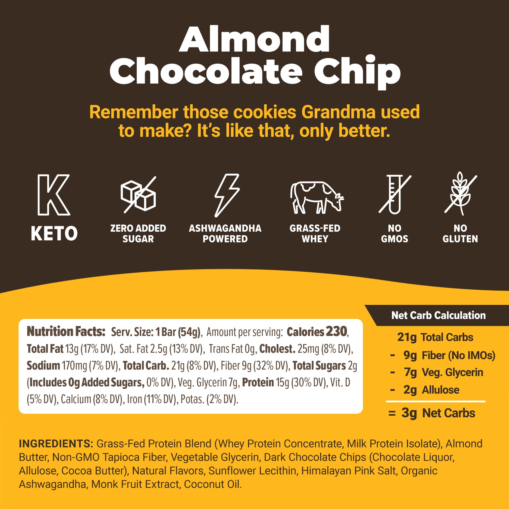 Atlas Mind + Body Keto Protein Bar Almond Chocolate Chip Keto Bars