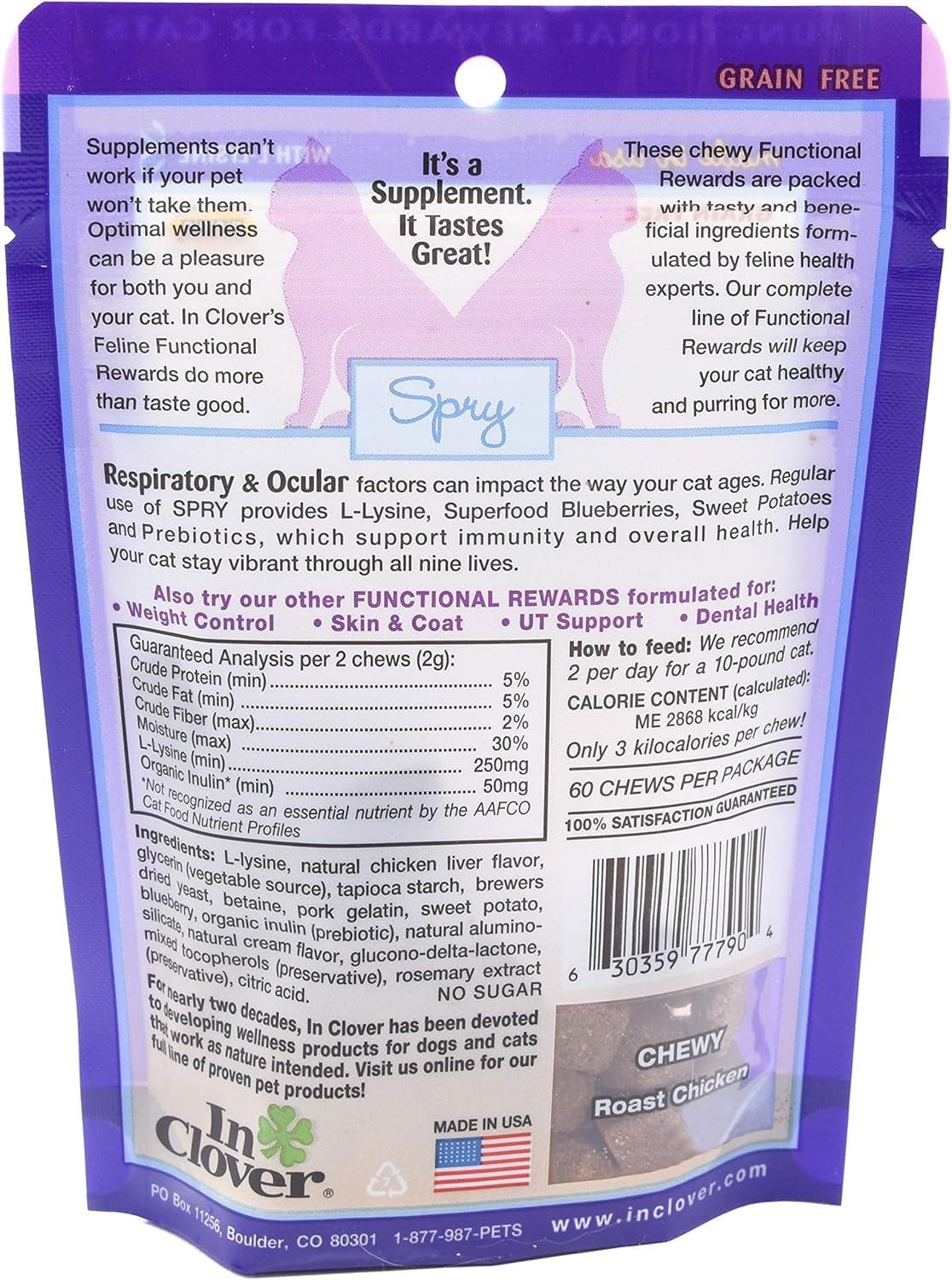 Spry Daily Respiratory and Ocular Support Soft Chews for Cats, with L-Lysine, Superfoods, and Prebiotics for a Strong Immune System, 2.1 oz. (60 count) — Amazon image 3