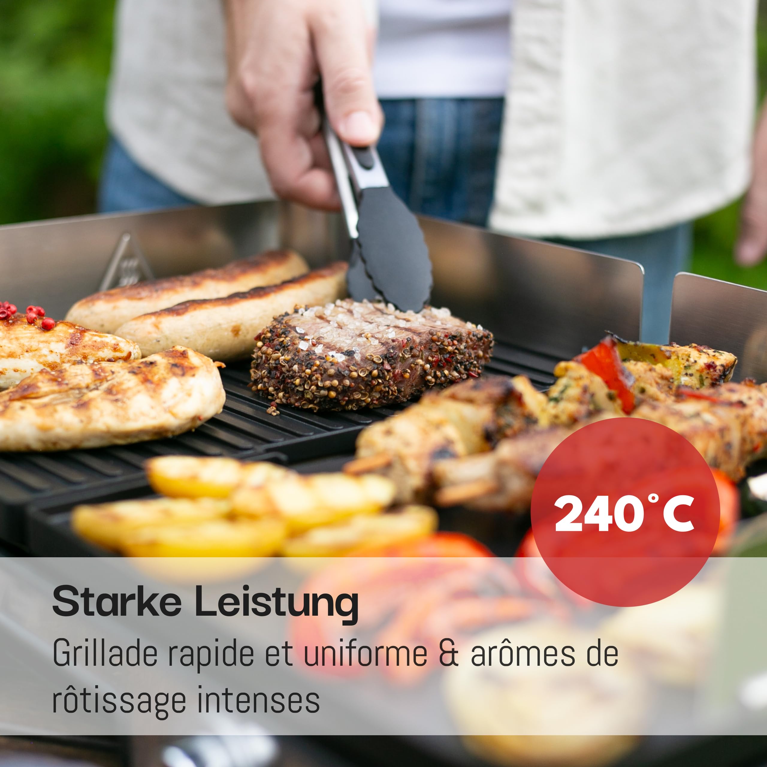 LEBENLANG 2400W Plancha électrique - Avec pince à barbecue & Protection contre les éclaboussures I Pour intérieur & exterieur I Plancha grill electrique Inox Grills électriques XXL