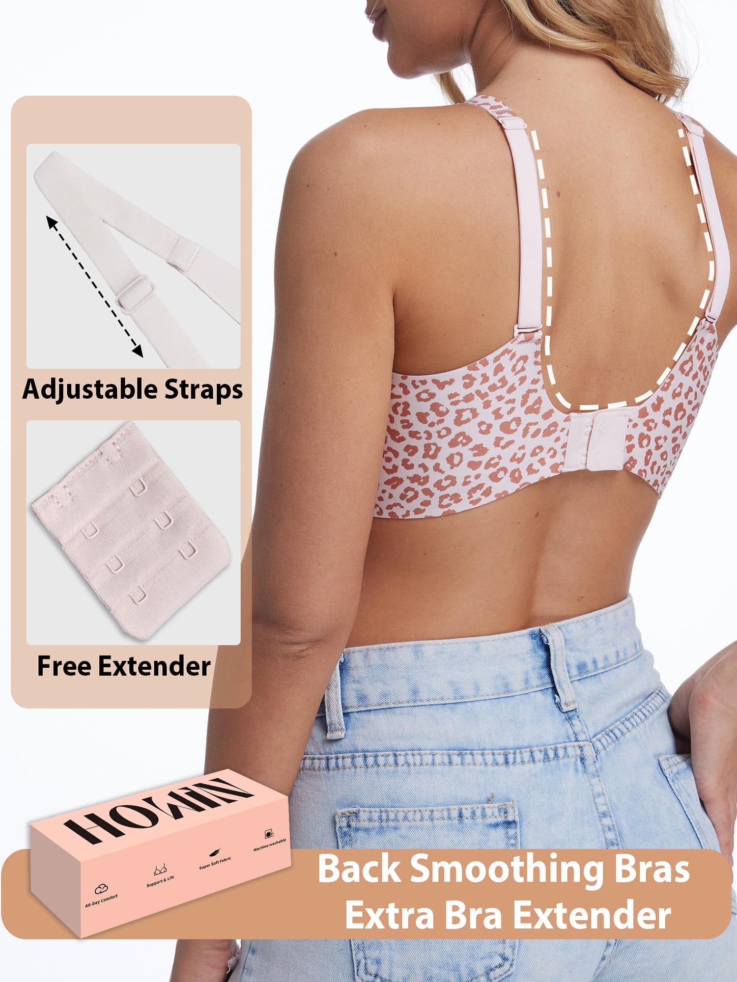 HOWIN Sujetador sin Aros ni Costuras, Push Up con Relleno y Escote Profundo, Invisible Bralette Mujer, Cómodo para Mujer, Jelly Bras, Ideal Uso Diario