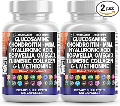 Clean Nutraceuticals Glucosamine Chondroitin MSM 1500mg with Turmeric Curcumin, Collagen, Hyaluronic Acid, Omega 3 – Joint Health Supplement for Men & Women (120 Count (Pack of 2))