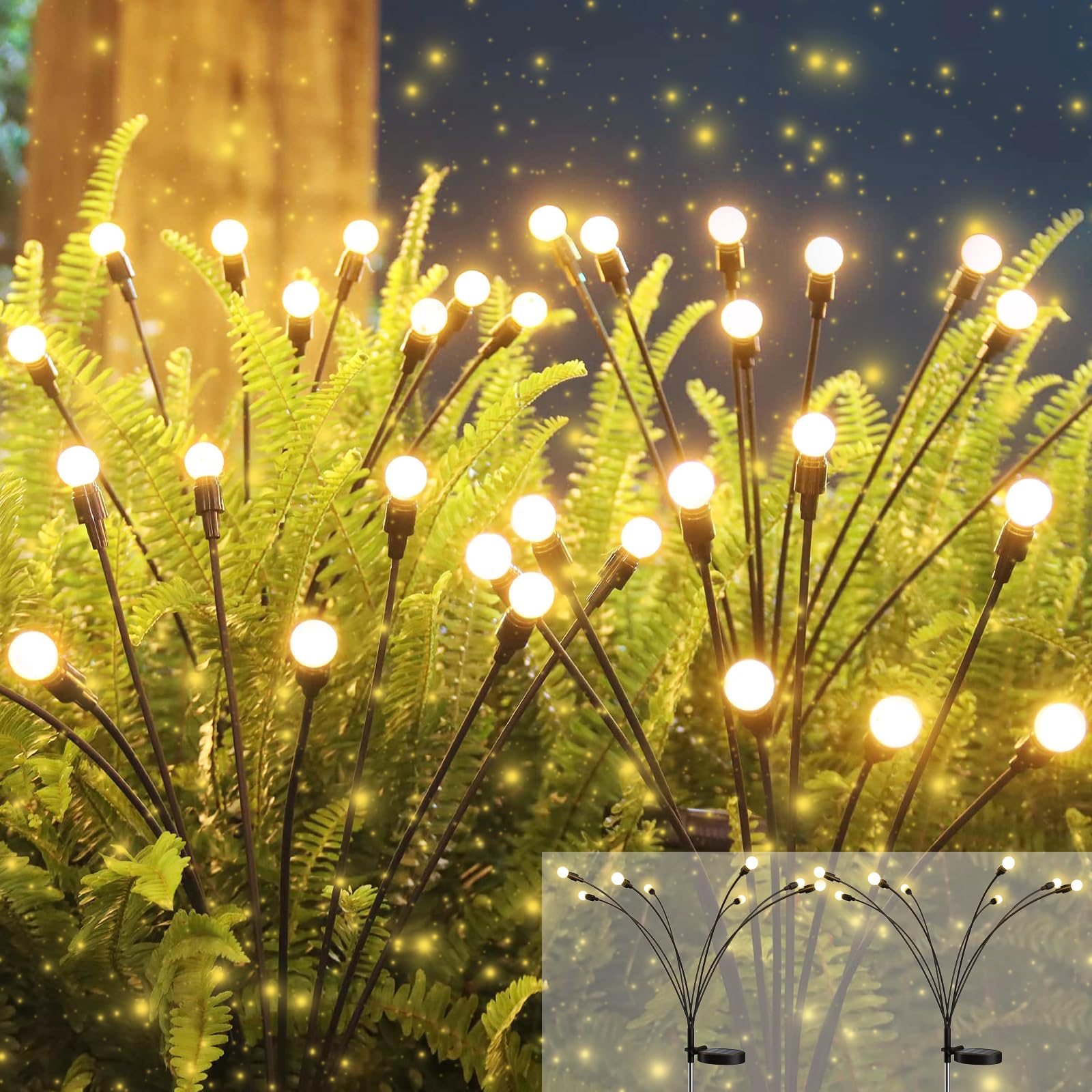 Solar Firefly Lights, 2 Pack Solar Garden Lights with 8leds, Swaying Solar Firefly Lights Outdoor Waterproof, Sway by Wind, Solar Garden Landscape Lights, Firefly Lights Solar Outdoor Decorative
