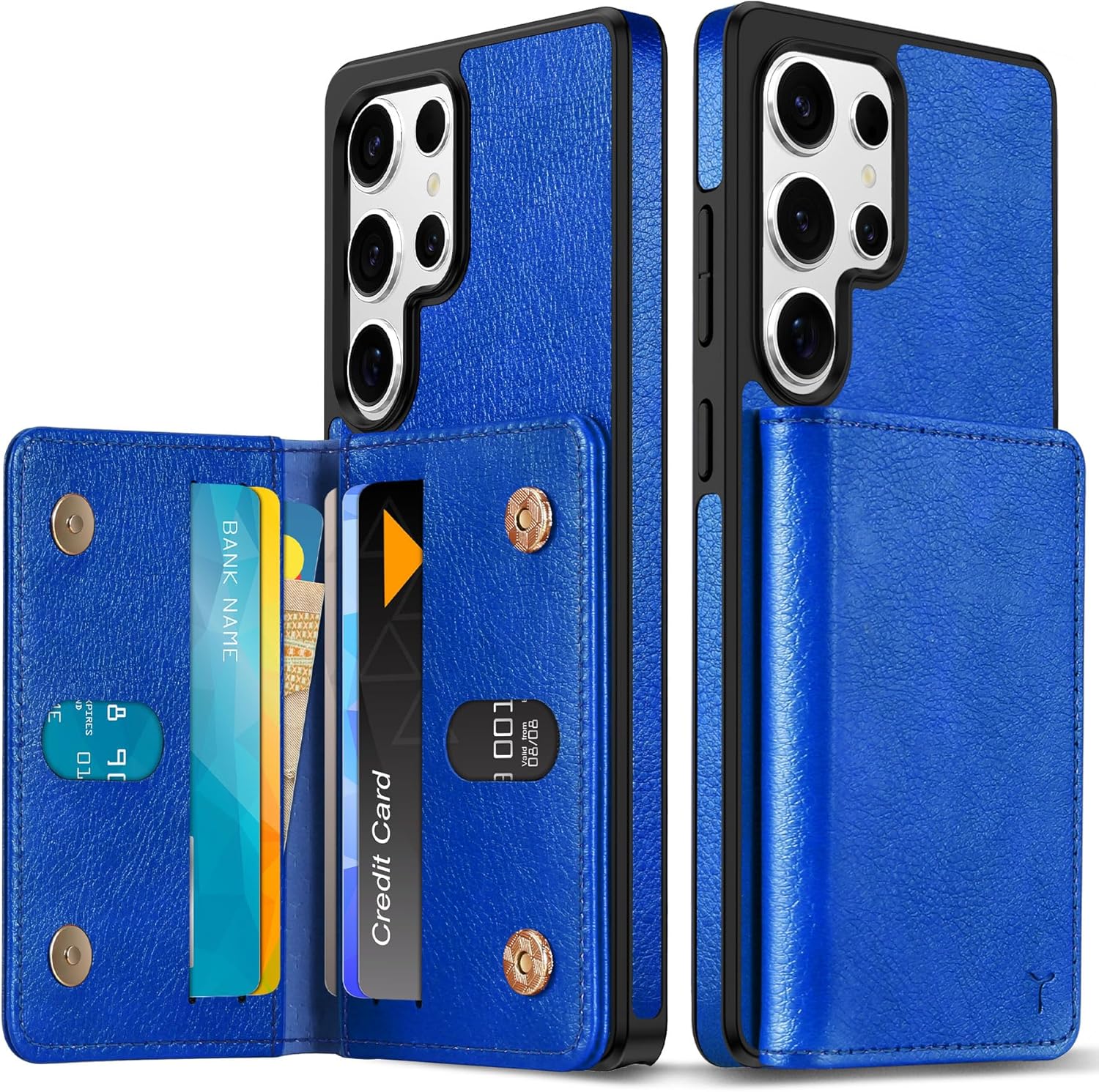 TUCCH PU Leather Case for Galaxy S25 Ultra, Undetachable Wallet Case with[6 Card Holders][RFID Blocking] Magnetic Closure Anti-Slip Shockproof Protective Phone Cover for Galaxy S25 Ultra, Klein Blue