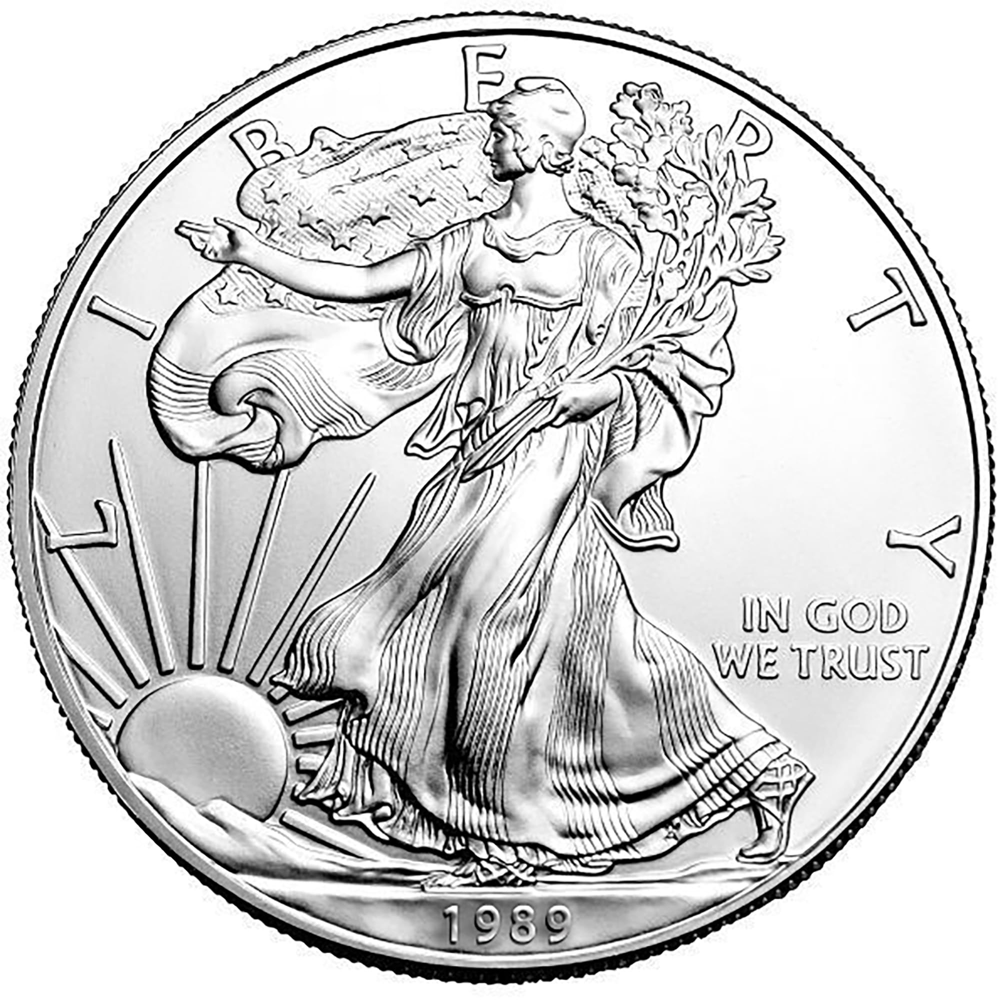 1989年 アメリカンイーグル☆シルバー☆レインボートーン 1989 American Silver Eagle .999 Fine Silver Dollar Uncirculated US