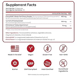 3 in 1 Tart Cherry Extract Capsules with Turmeric & Celery Seed for Feet & Joint Support Uric Acid Flush Cleanse & Purge Pills, 60 Veggie Capsules Manufactured in USA