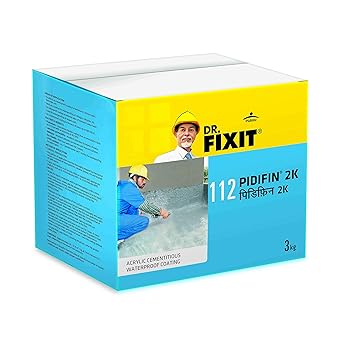 Dr. Fixit 112 Pidifin 2K 2-Parts Flexible Acrylic Cementitous Waterproofing for Bathroom, Roofs, Basement Wall, Suitable for Concrete and Masonry