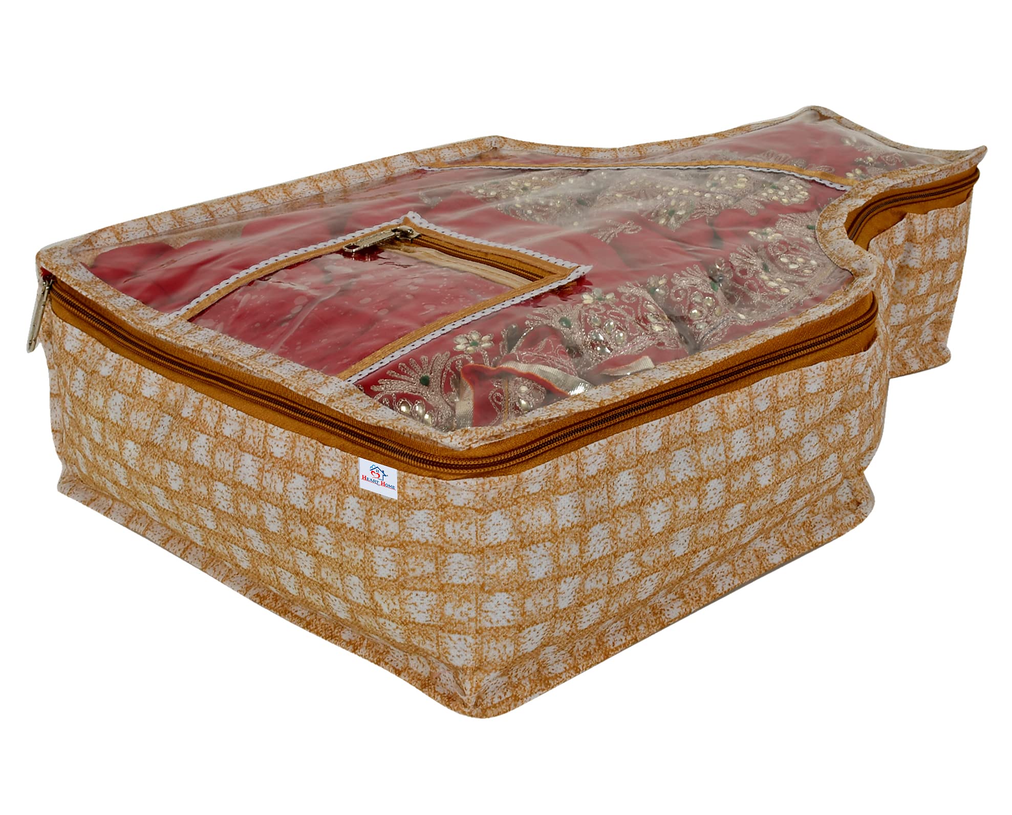 Heart Home Check Printed Transparent Blouse Cover Wardrobe Organiser Clothes Storage Bag With 1 Small Pocket (Gold)-HS_38_HEARTH21427, Pack of 1