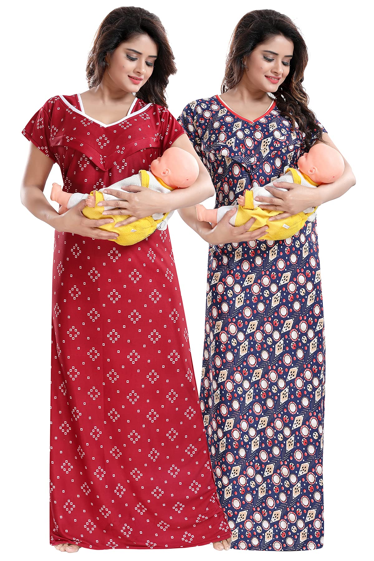 Maatratva Sarina Satin Women Maternity Nighty for Feeding (Pack of 2) - Free Size
