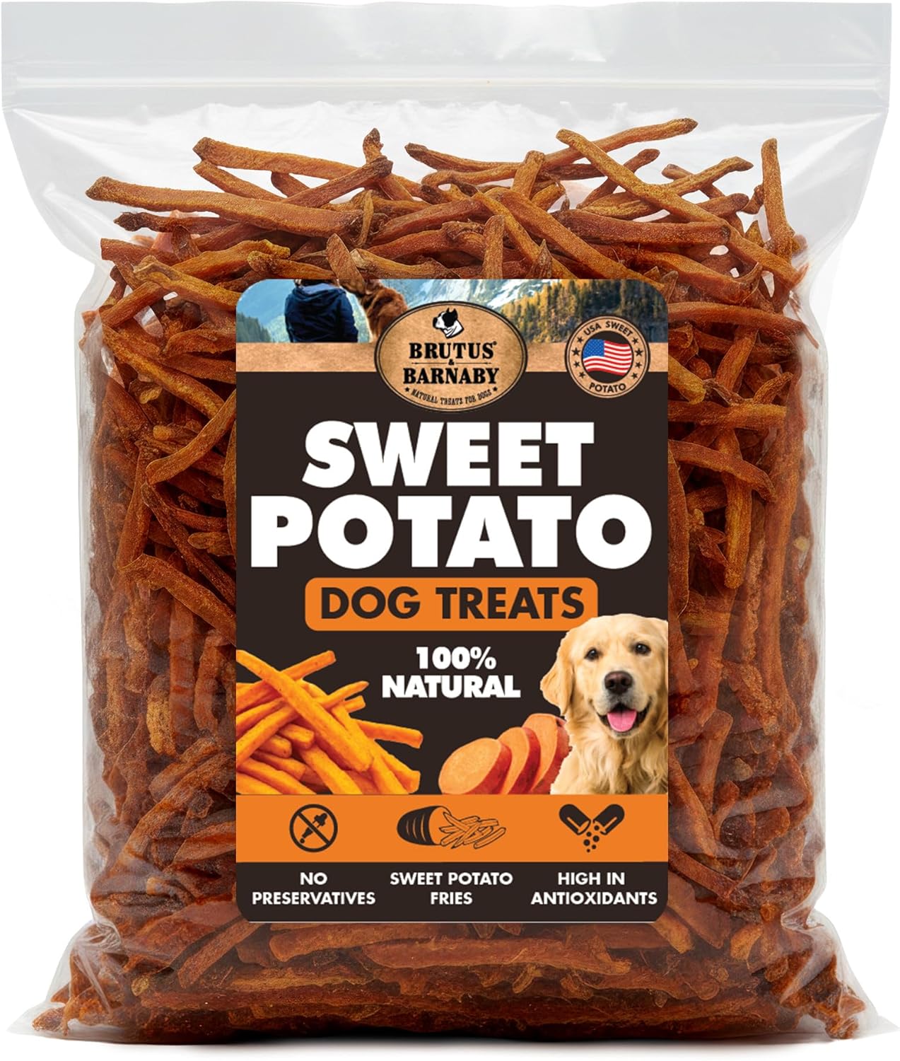 BRUTUS & BARNABY Sweet Potato Dog Treats- No Additive Dehydrated Sweet Potato Fries, Grain Free, Gluten Free and No Preservatives Added (2lb)