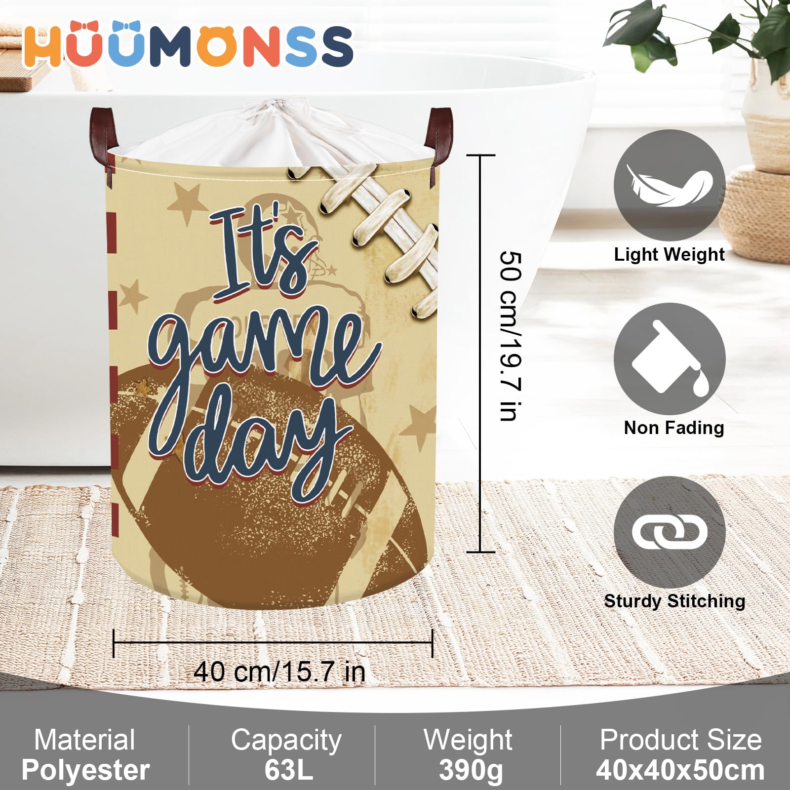 Sports Balls Collapsible Laundry Hamper - 36L Kids Toy Storage Basket With Rugby Design For Playroom