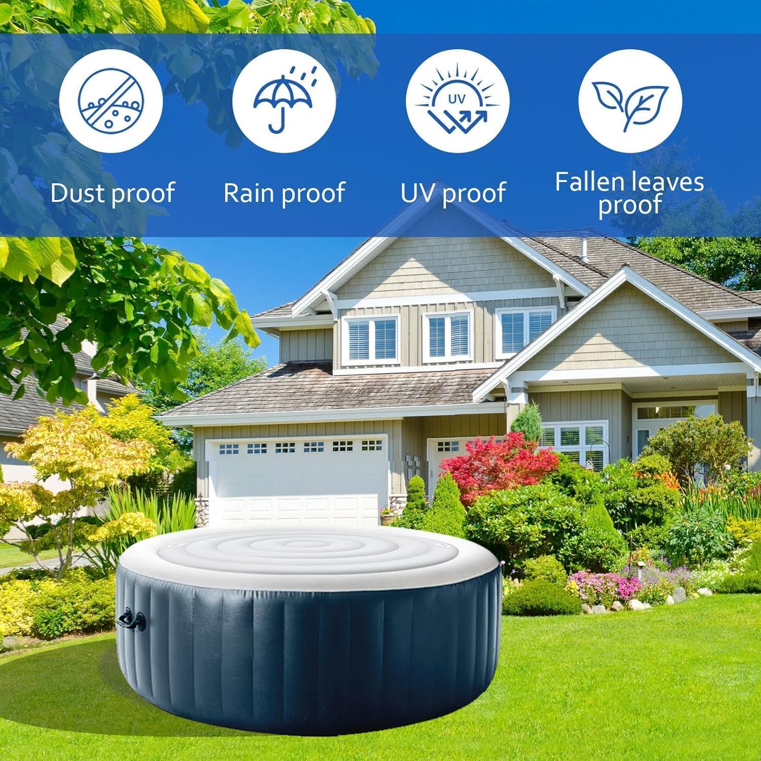 162CM Aufblasbare Abdeckung Whirlpool,Aufblasbare Poolabdeckung Mit 2 Handhaben,Verdicken Thermoabdeckung,Aufblasbarer Whirlpool FüR Den AußEnbereich Whirlpool ZubehöR(Style 3)