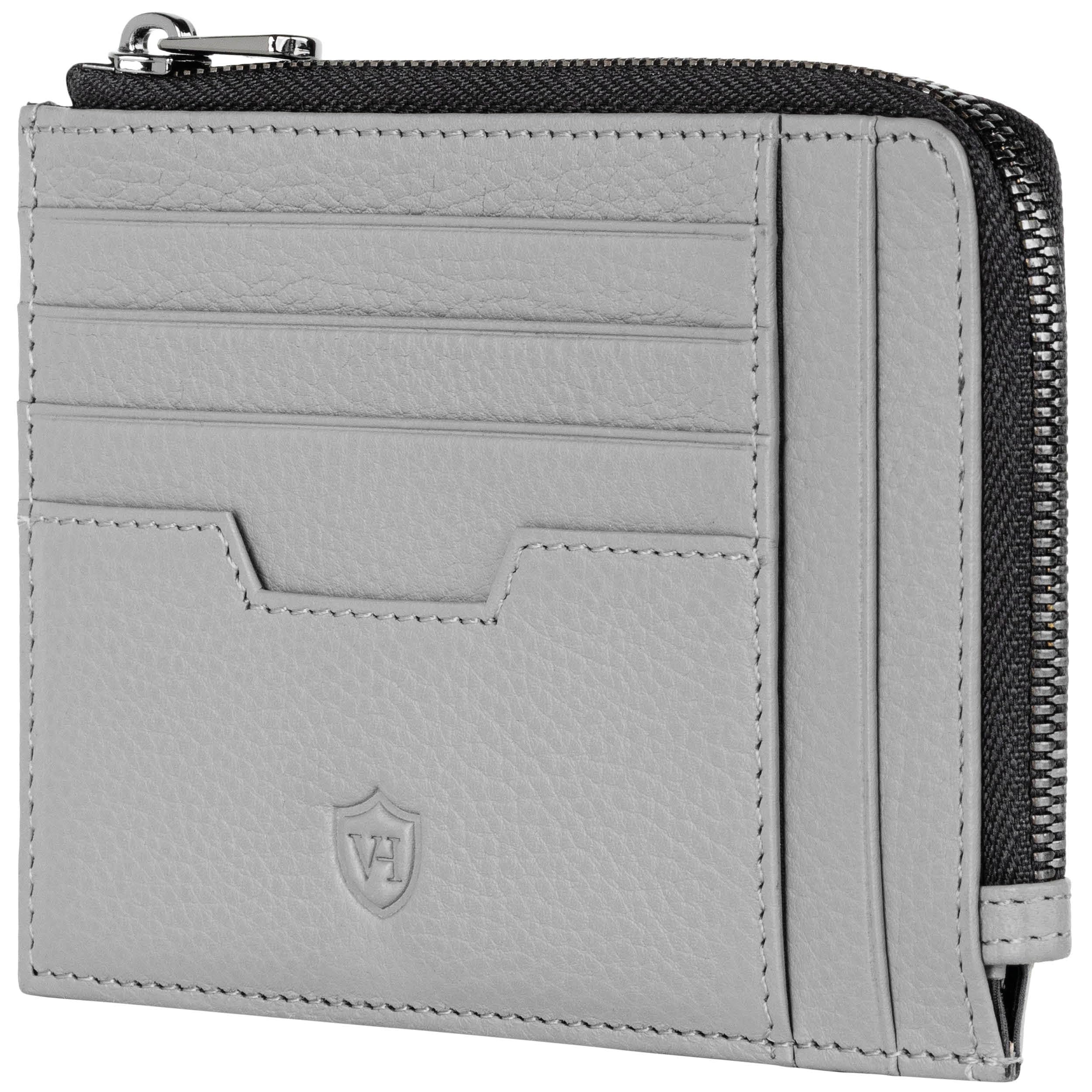 VON HEESEN Leder Kartenetui Geldbörse Herren & Damen Kreditkartenetui (Grau)