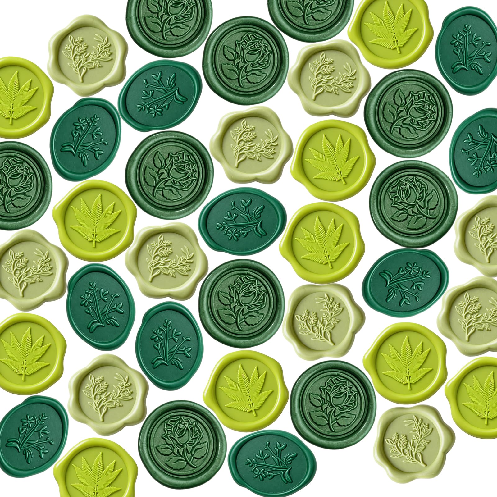 40 pcs Wax Seal Stickers, VEINARDYL 3D Floral Shape Wax Stamp Sticker, Self Adhesive Wedding Invitation Envelope Seal Stickers for Scrapbooking Easter Party Gift Wrapping - Green