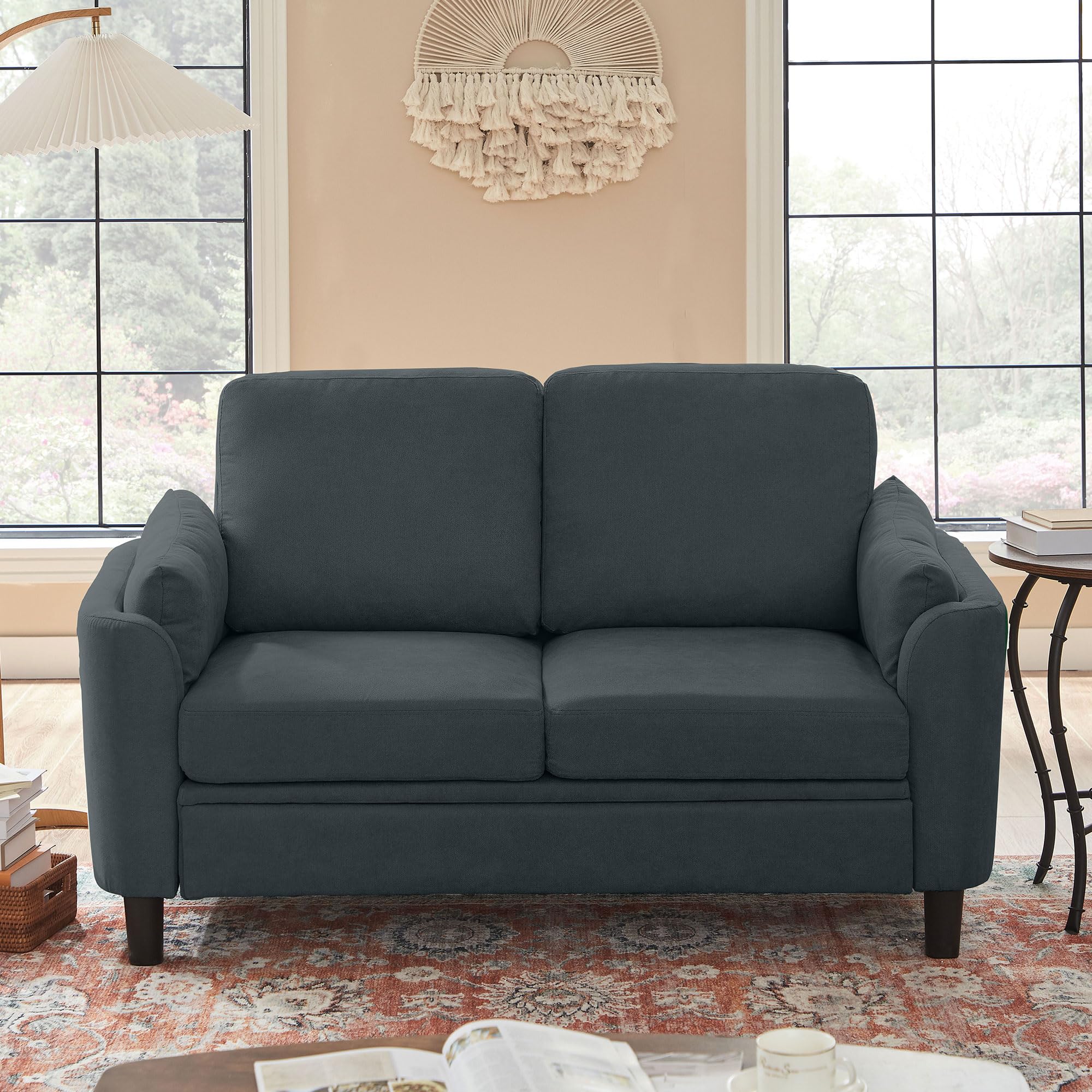 Soscana 50" Small Modern Loveseat Sofa, Mid Century Fabric Love Seat with Back Cushions and Wood Legs, Upholstered 2-Seater Couch for Lving Room,