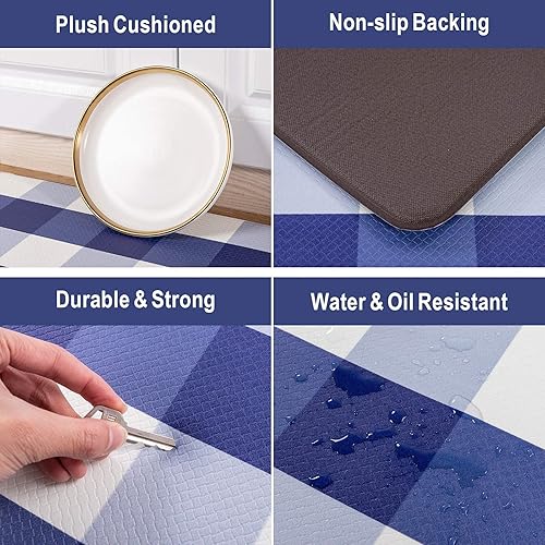 Miniatura 4 de Carvapet Buffalo - Tapete de cocina a cuadros, 2 piezas, acolchado, antifatiga, impermeable, antideslizante, de PVC, ergonómico, cómodo, para