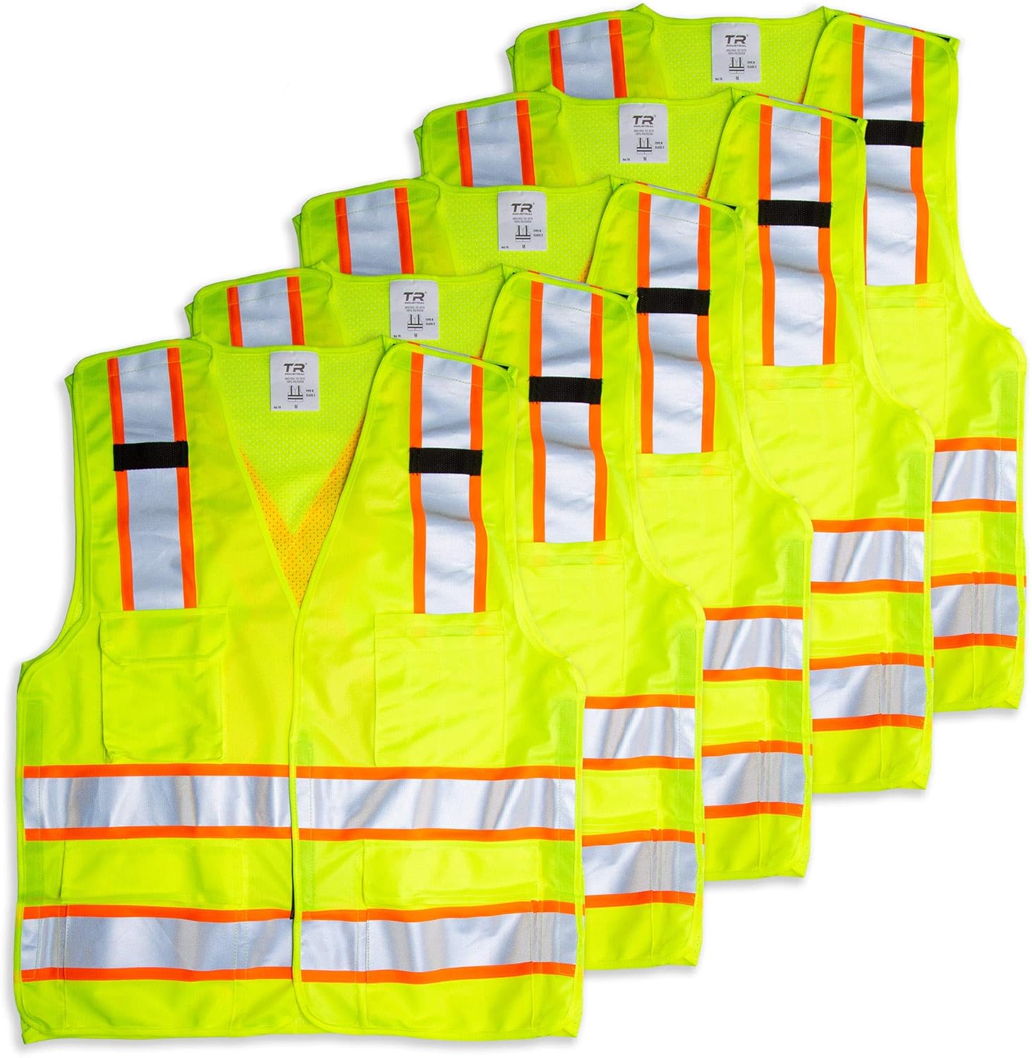 TR Industrial 5-Point Breakaway High Visibility Safety Vest, Type R Class 2