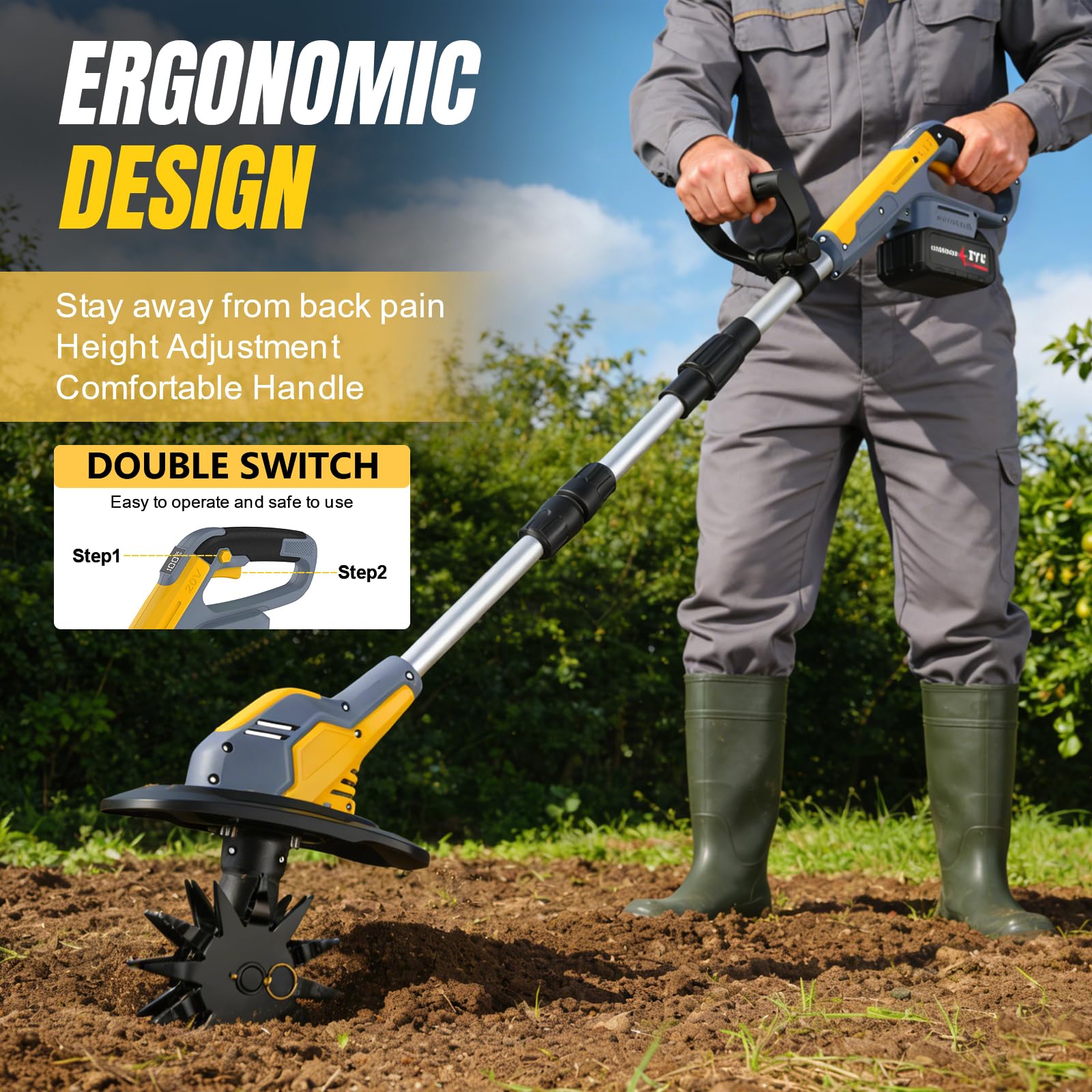 550 W Motocicletta elettrica senza fili, batteria 2 x 4,0 Ah | 4 lame in acciaio, larghezza 25 cm e profondità 20 cm, manico regolabile 125-140 cm, ideale per allenarsi