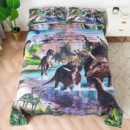 Miniatura 8 de ADASMILE A & S Sábanas de dinosaurio tamaño matrimonial para niños, sábanas de dinosaurio jurásico para niños, adolescentes, juegos de ropa de cama