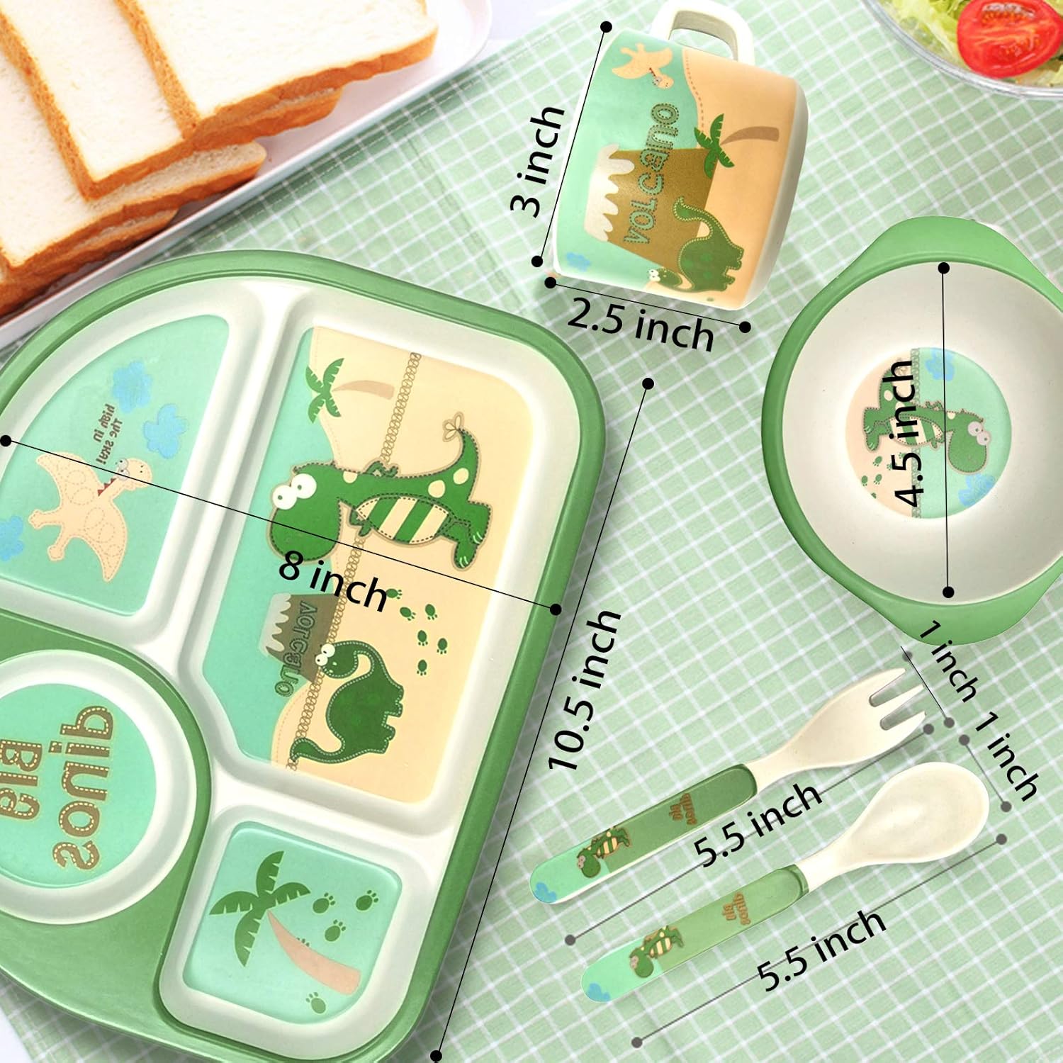 Toddler Dishes Dinnerware Sets - Dinosaur Kids Plates Bowl Sets Plate for Weaning Babies Bamboo Toddler Dishes Baby Toddler Self-Feeding Plate : Baby
