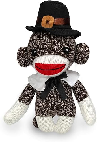 Plushland Calcetín de peregrino de peluche de Acción de Gracias, con lindo sombrero y cuello, juguetes de peluche de 6 pulgadas