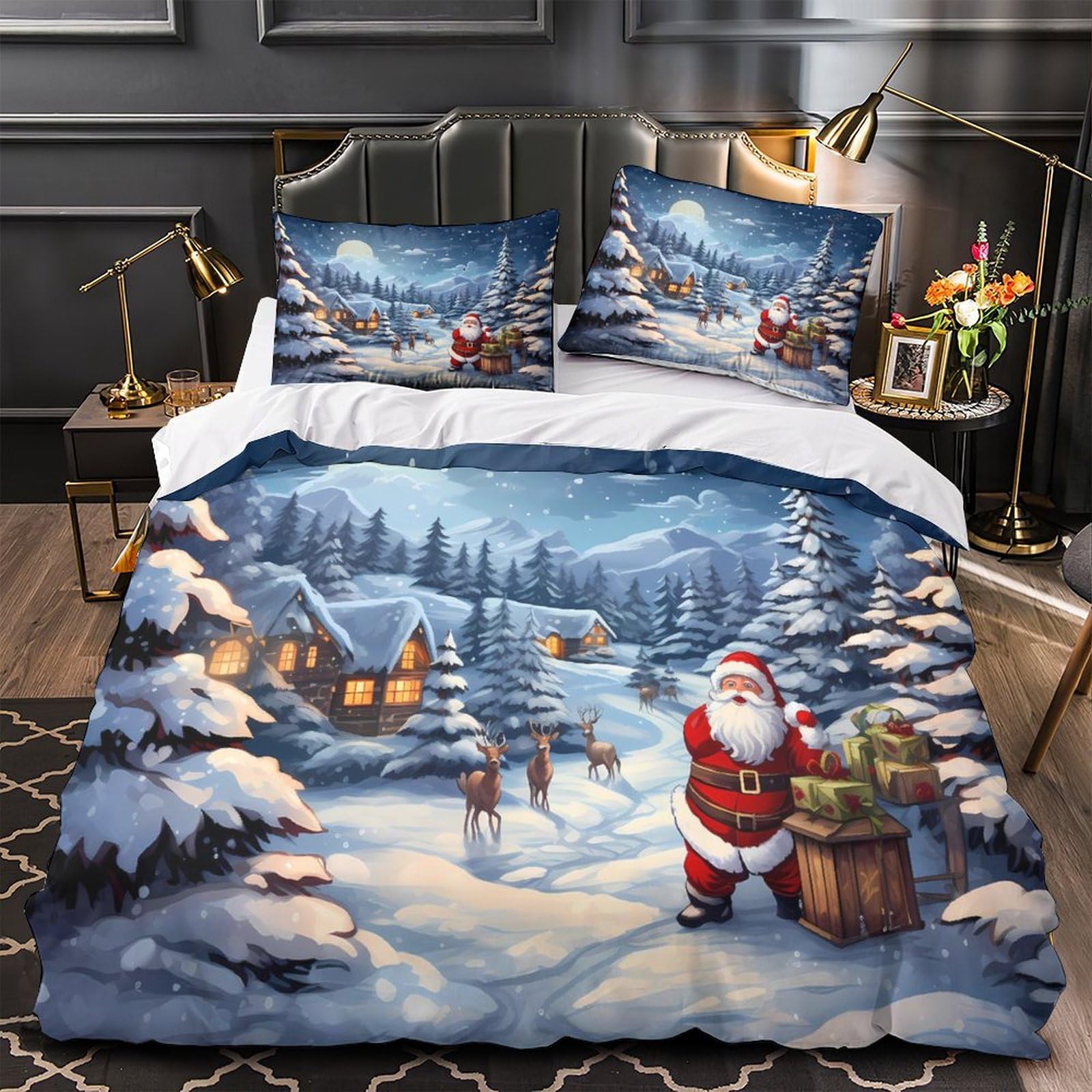 Nuit du Père Noël parure de lit 3D enfant avec housse de couette ultra douce