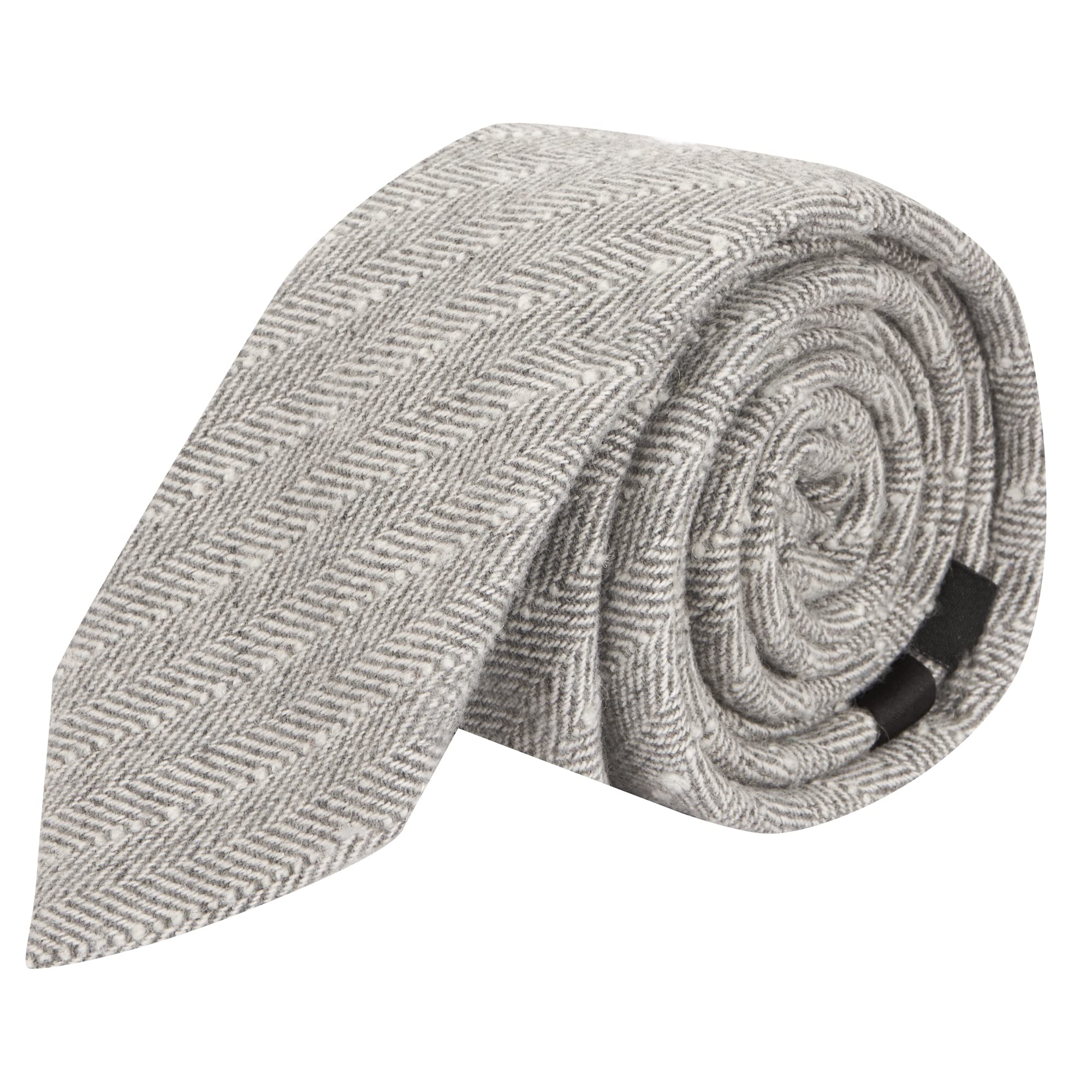 King & Priory Light Grey Herringbone with Pinstripe Tie, Beige
