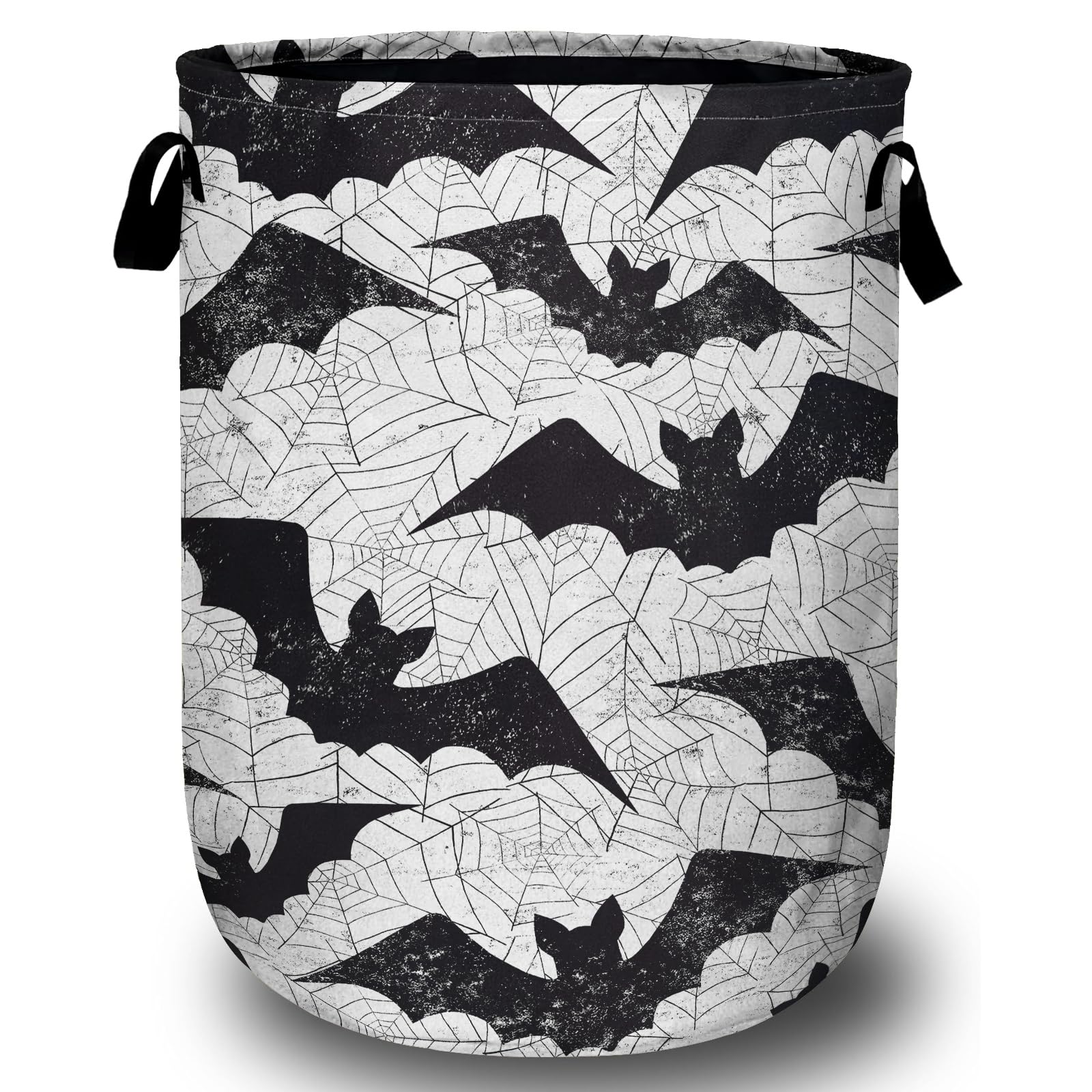 Retro Black White Bat Laundry Basket, Halloween Laundry Hamper Collapsible Oxford Cloth with Handle Clothes Storage Bin for Bathroom Laundry Room Bedroom 15.7 X 20 Inch