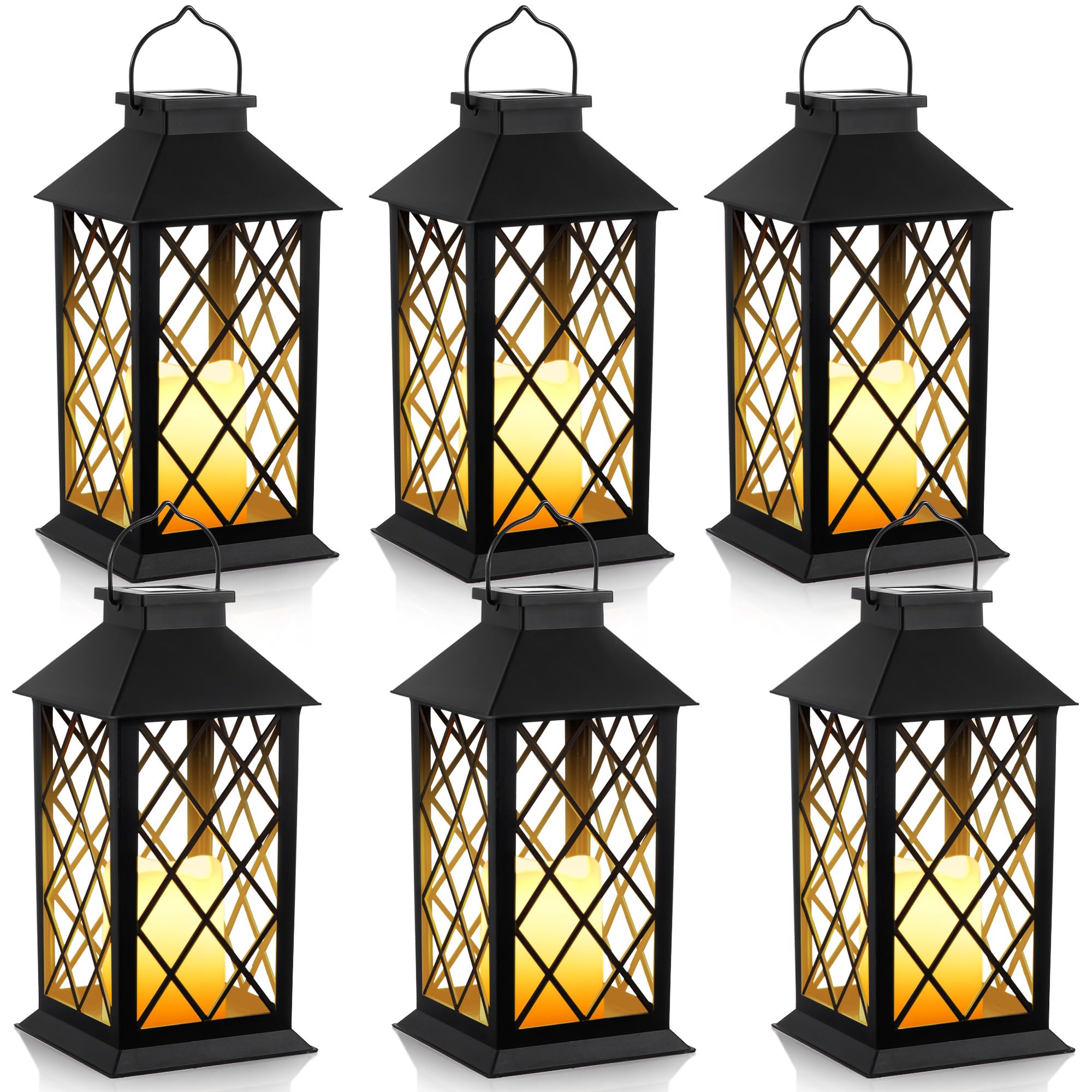 6 Pack Solar Hollow Lanterns Outdoor, Waterproof Patio Hanging Lanterns with LED Flickering Flameless Candle Lights, Decorative Solar Lantern for Porch, Garden, Patio, Yard, Table