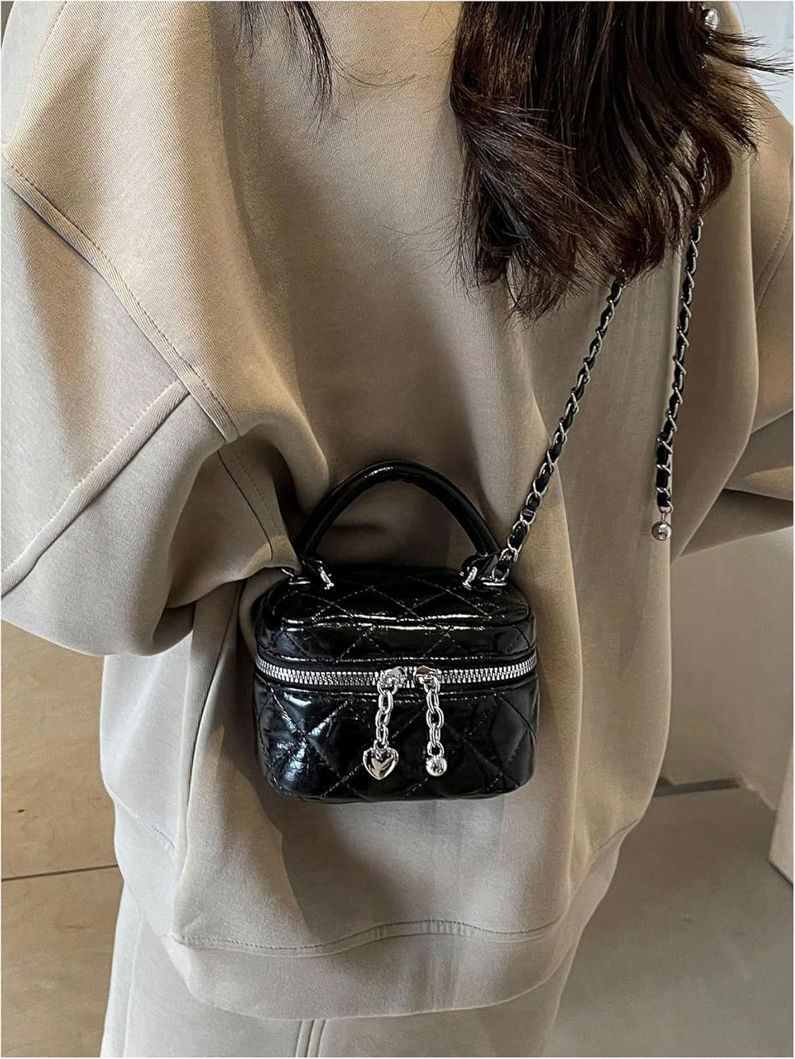 Women's Quilted Zipper Crossbody Handbags Y2K Top Handle Small Bucket Bags Designer Satchel Purses - Image 3