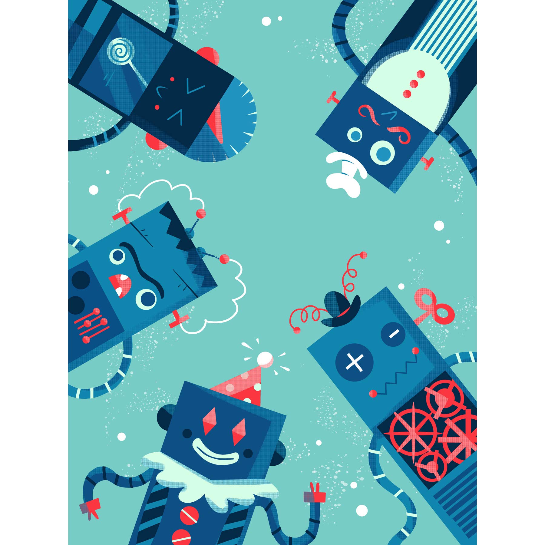 Wee Blue Coo Robot Family Large Wall Art Print Canvas Premium Poster